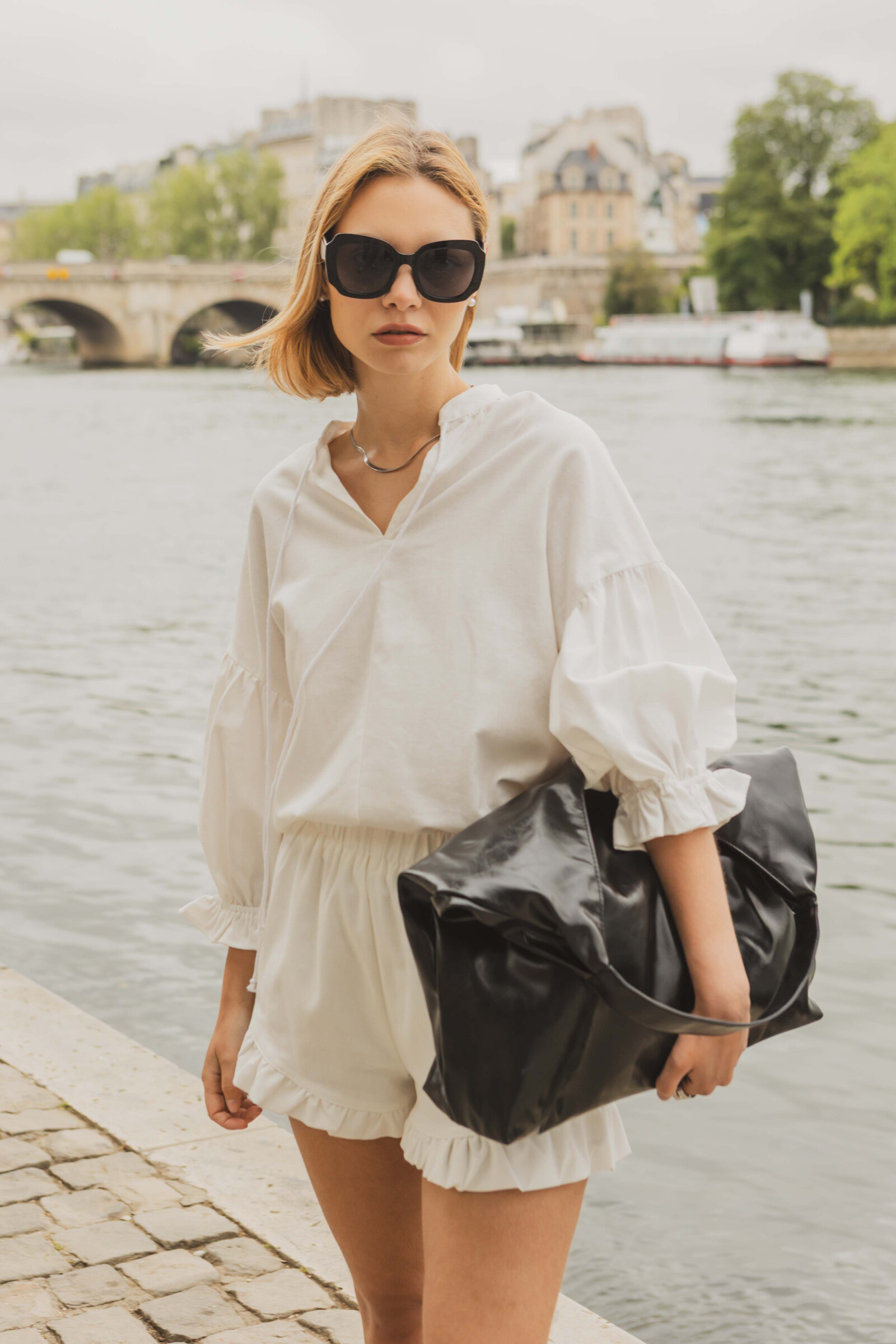 Wholesaler Copperose - Top and ruffled shorts set in blended linen