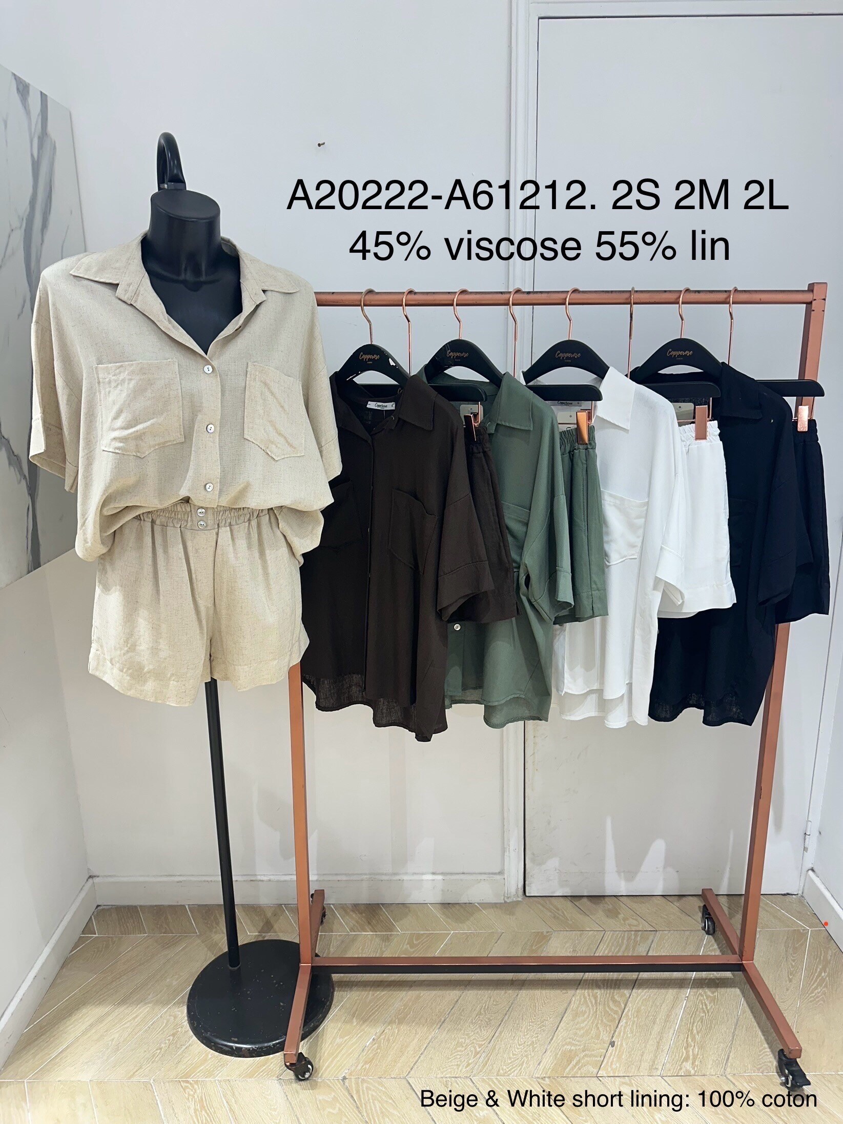 Mayorista Copperose - Conjunto de camisa y pantalones cortos en mezcla de viscosa y lino