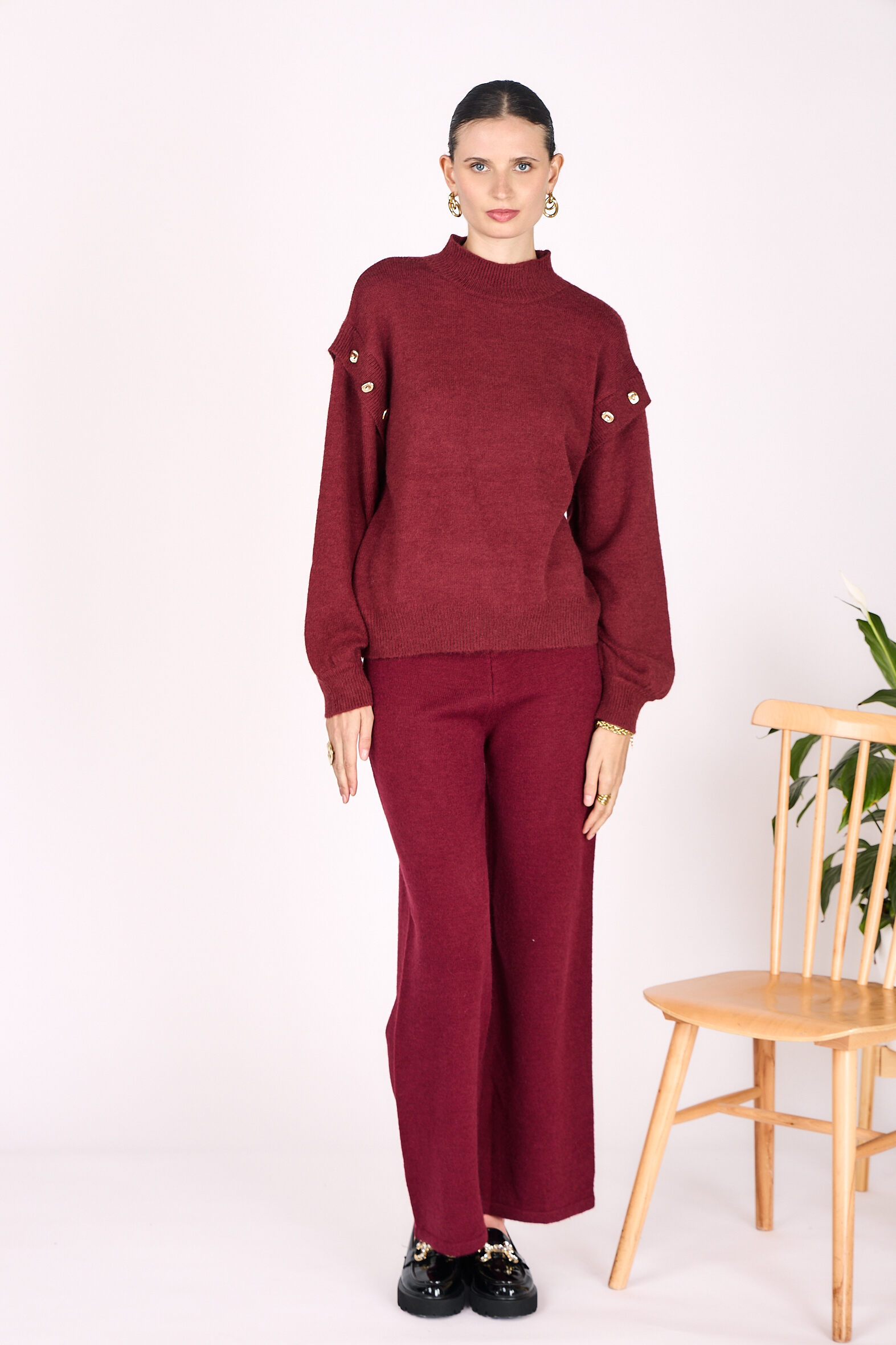 Grossiste Copperose - Ensemble gilet portefeuille et pantalon en maille
