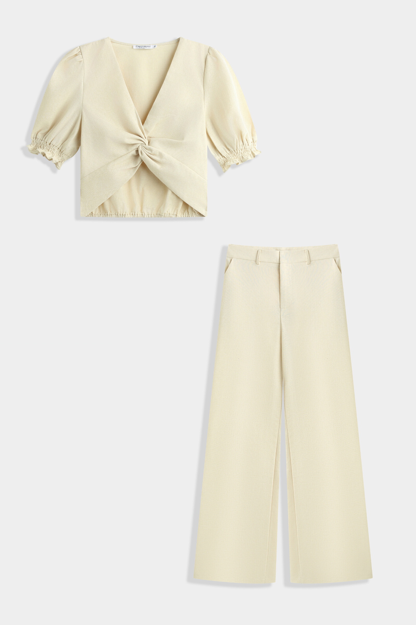 Wholesaler Copperose - Set consisting of a twisted top and mixed linen pants