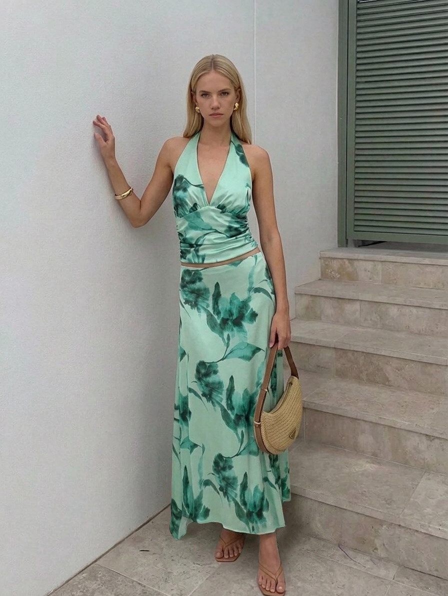 Grossiste Copperose - ENSEMBLE TOP HALTER ET JUPE MIDI ASYMÉTRIQUE