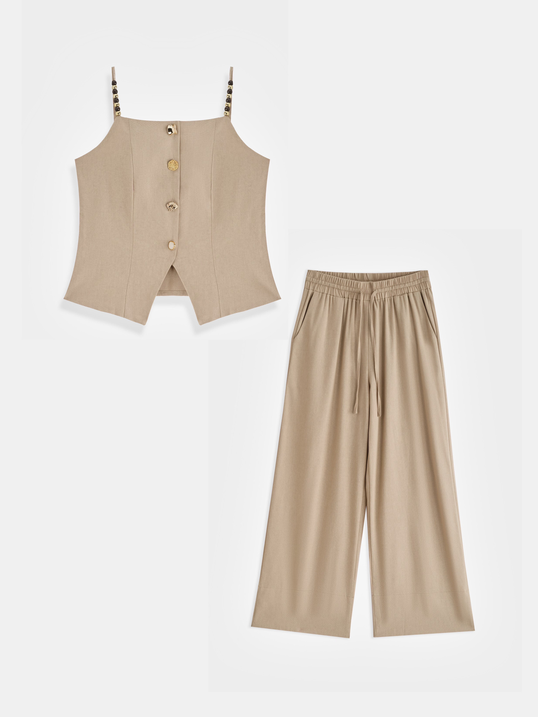 Großhändler Copperose - SET AUS LEINENMISCHUNG MIT GEKNÖPFTEM OBERTEIL UND HOSE MIT WEITER SCHLITZ
