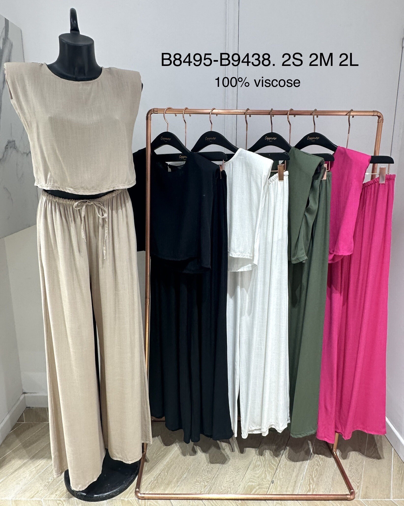Grossiste Copperose - Ensemble top court et pantalon effet lin