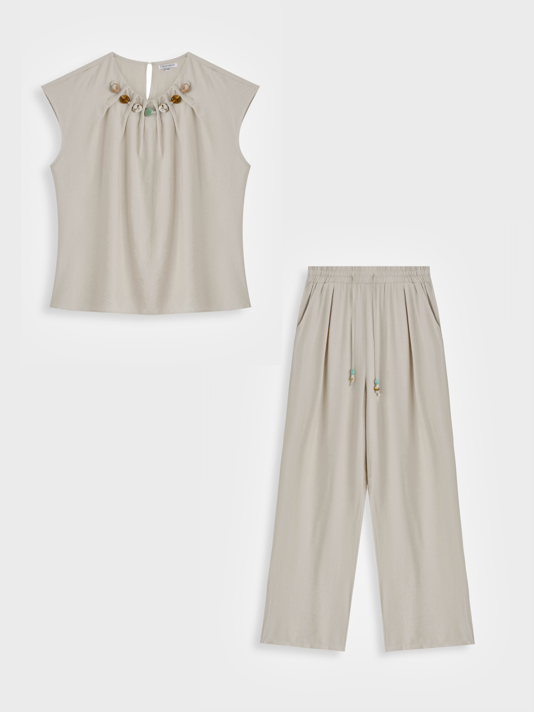 Grossiste Copperose - ENSEMBLE HAUT À BOUTONS FANTAISIE ET PANTALON LARGE