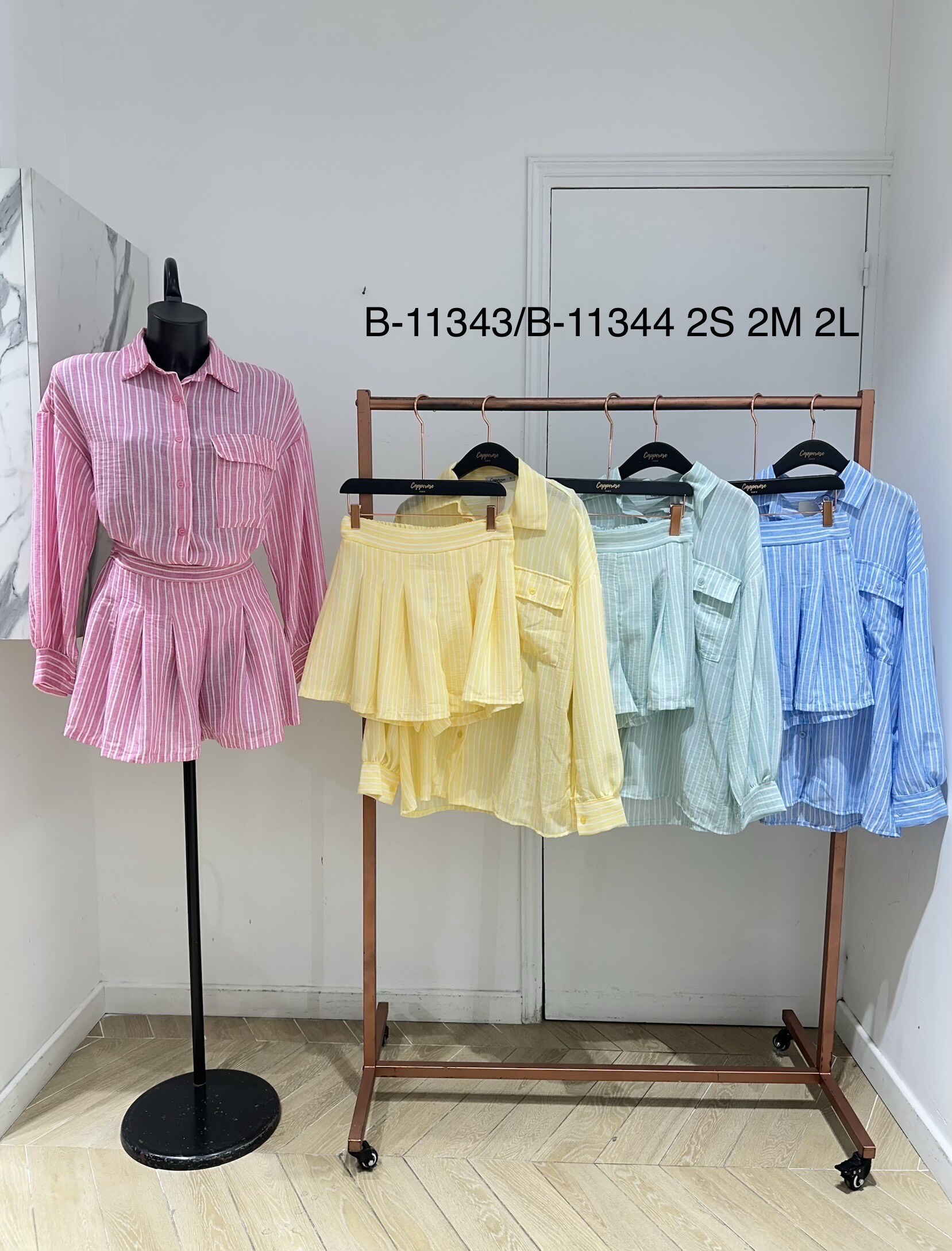 Grossiste Copperose - ENSEMBLE CHEMISE OVERSIZE ET SHORT PLISSÉ