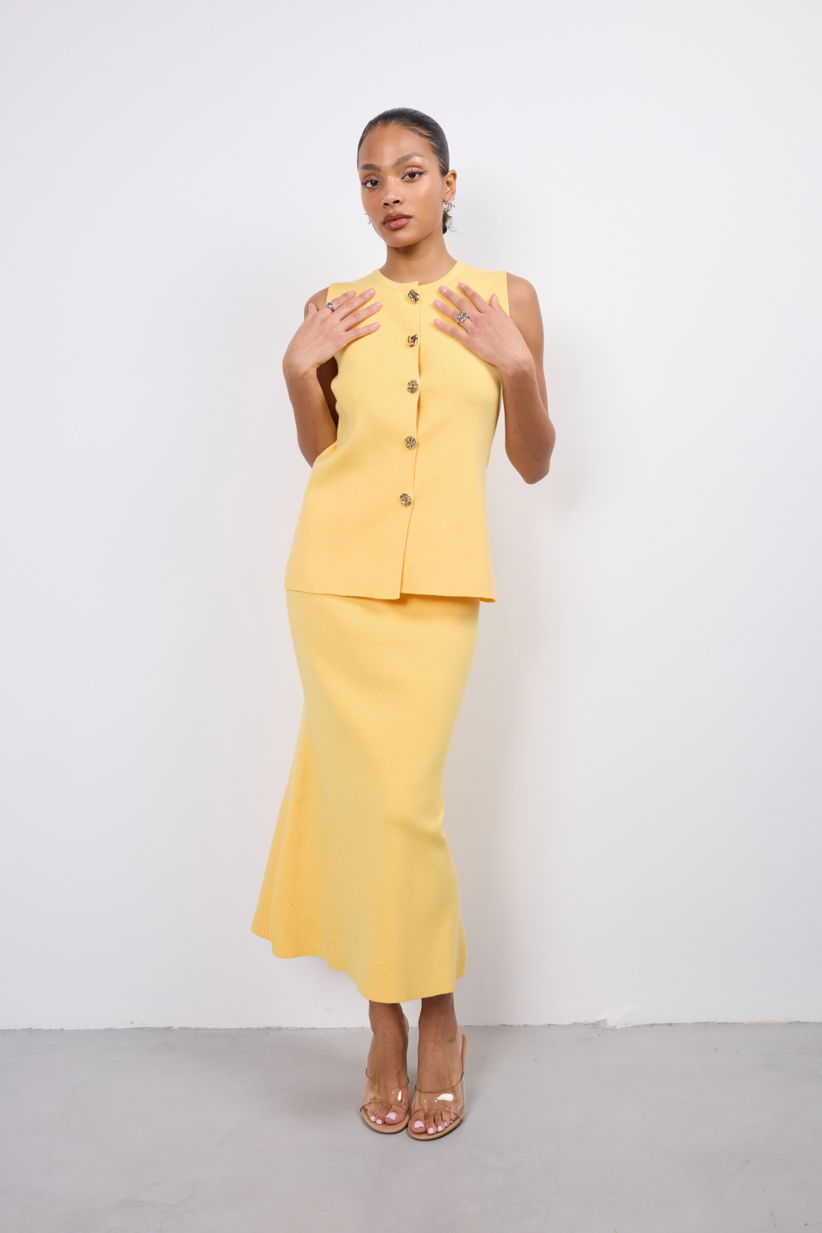 Grossiste Copperose - Ensemble gilet et jupe en maille
