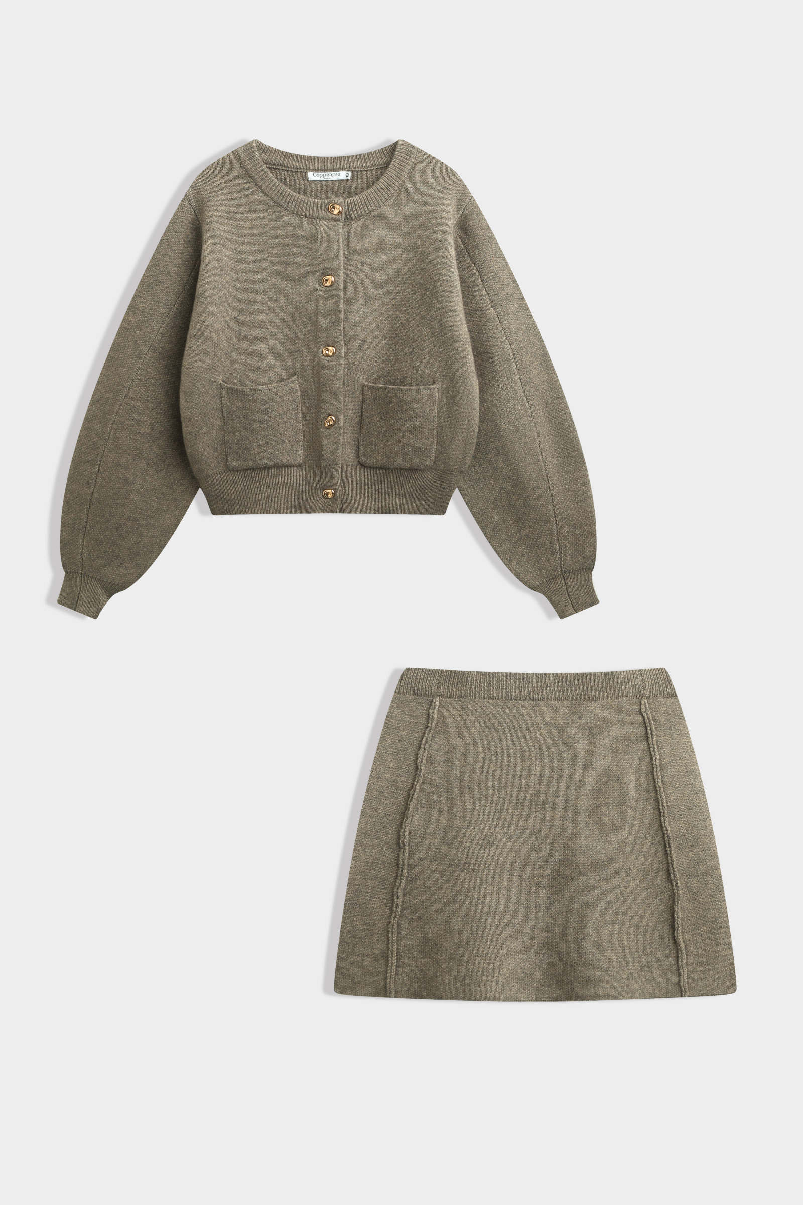 Grossiste Copperose - ENSEMBLE EN MAILLE BOUTONNÉE AVEC JUPE COURTE