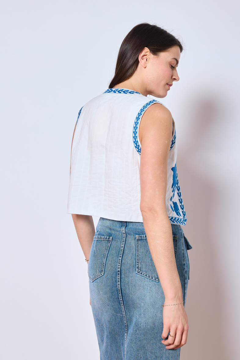 Gilet En Jean Multicolore Femme Court Printemps Été - Sans Manches Épaules Trous Style Décontracté