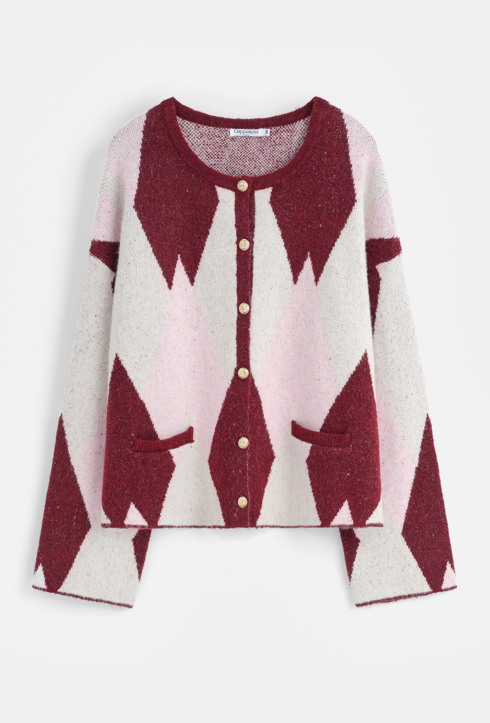 Wholesaler Copperose Outlet - Tri-color cardigan with diamond pattern