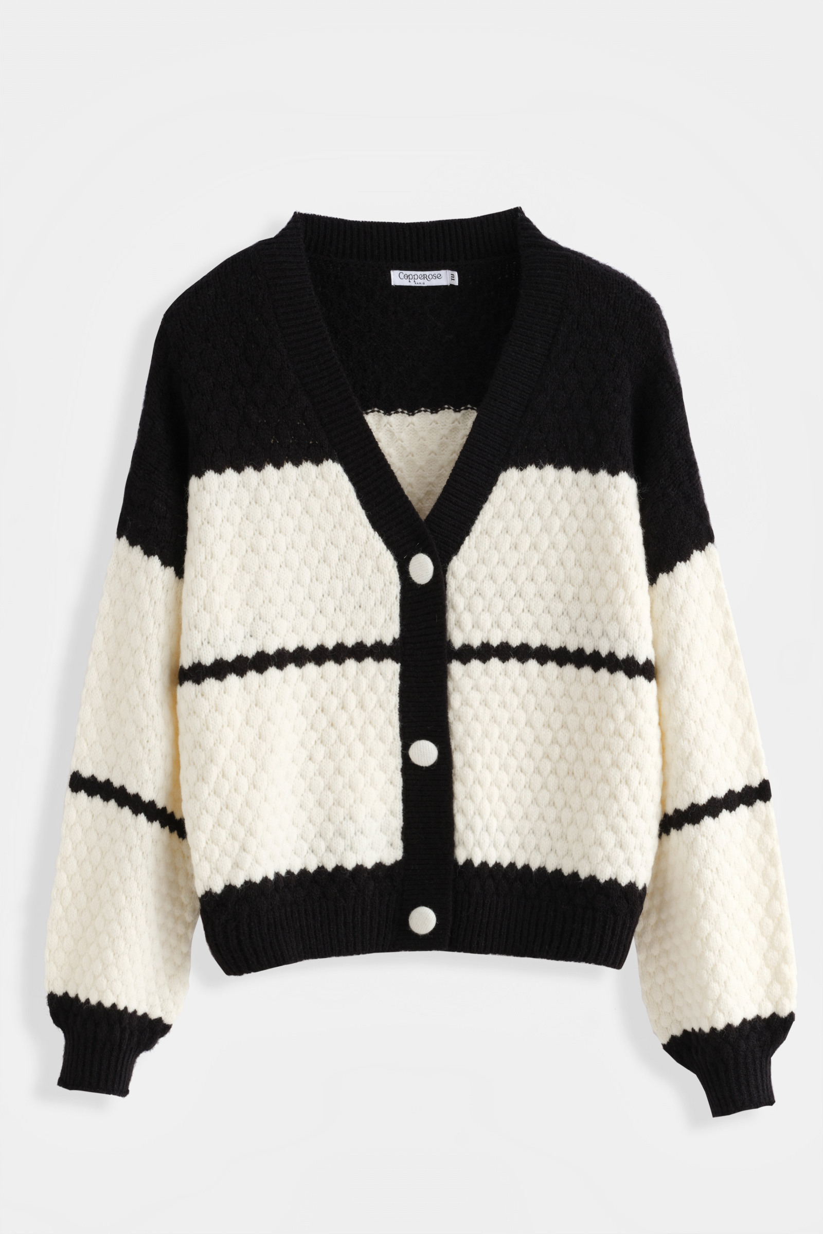 Großhändler Copperose - STREIFEN-STRICK-CARDIGAN MIT V-AUSSCHNITT