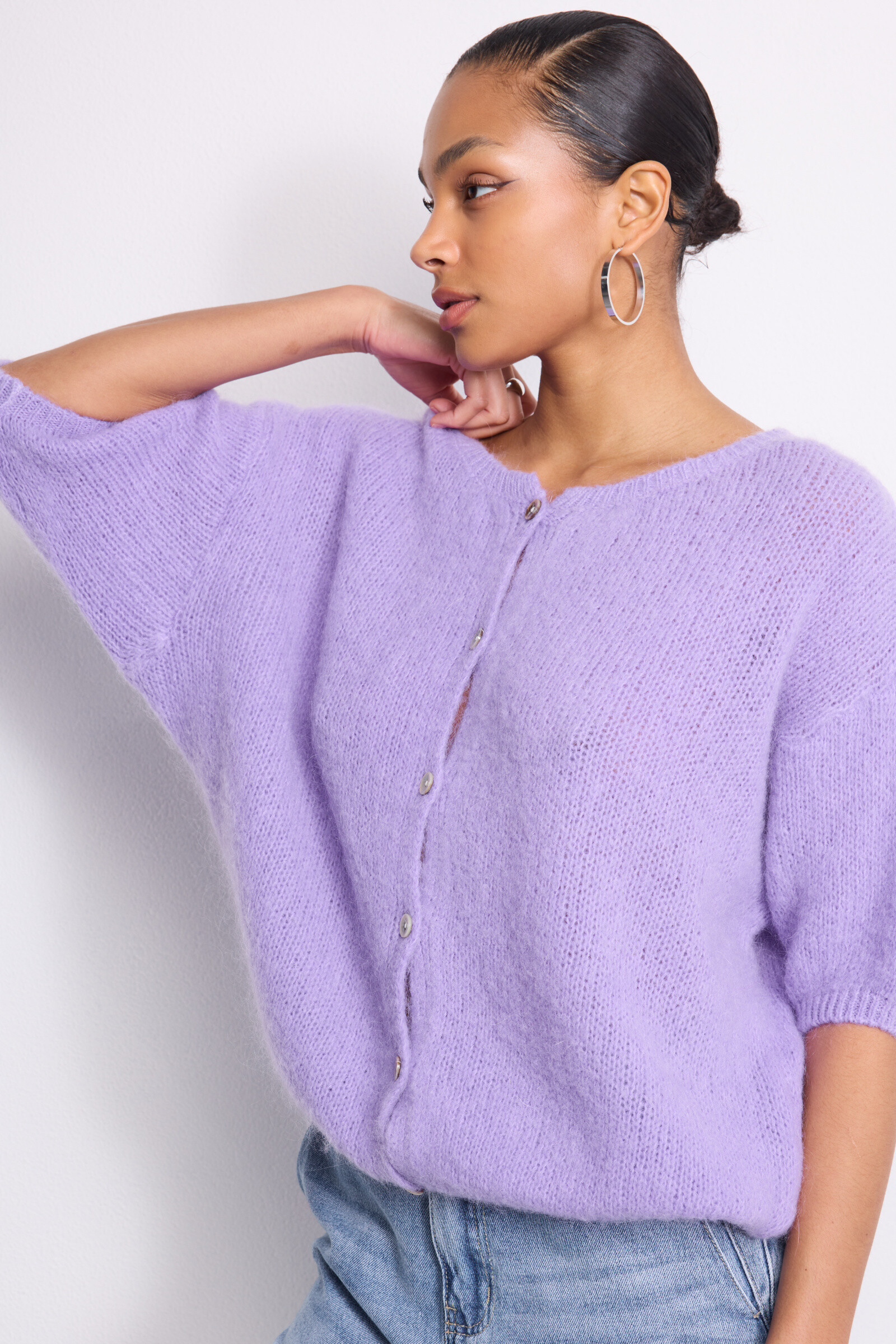 Grossista Copperose - Cardigan a maniche corte in maglia mista a lana