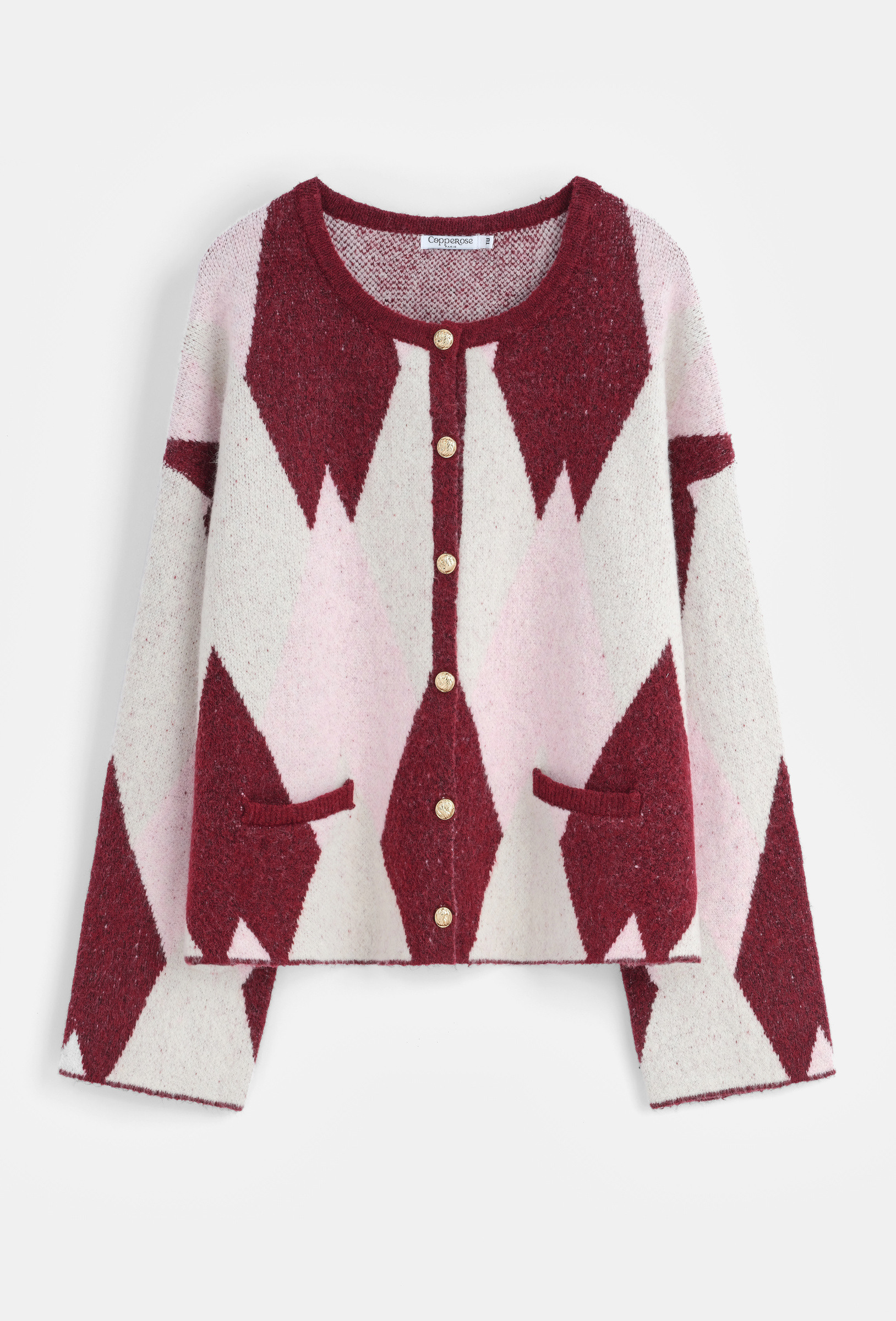 Wholesaler Copperose - Tri-color cardigan with diamond pattern