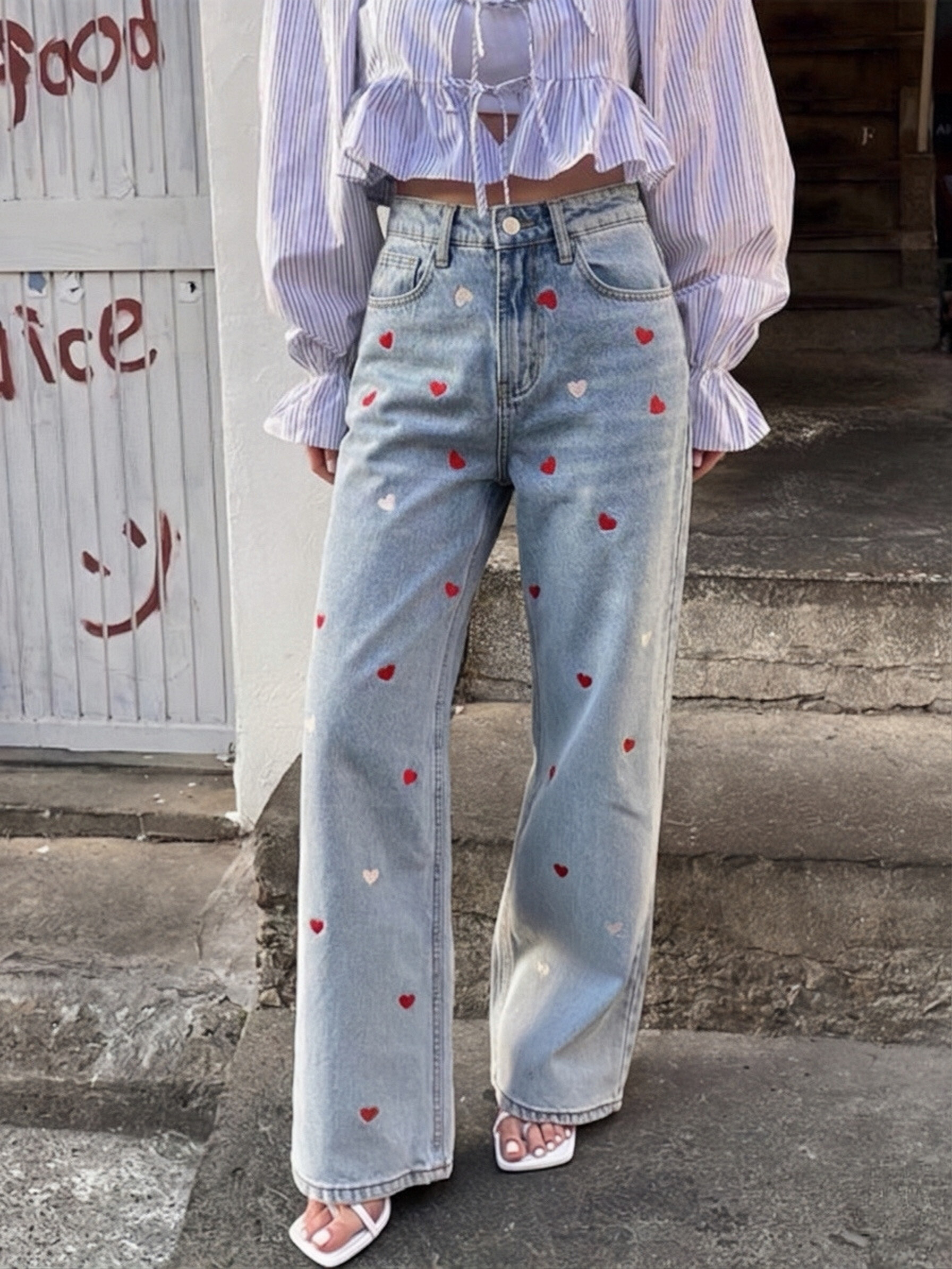 Mayorista Copperose - JEANS ANCHOS CON ESTAMPADO DE CORAZONES