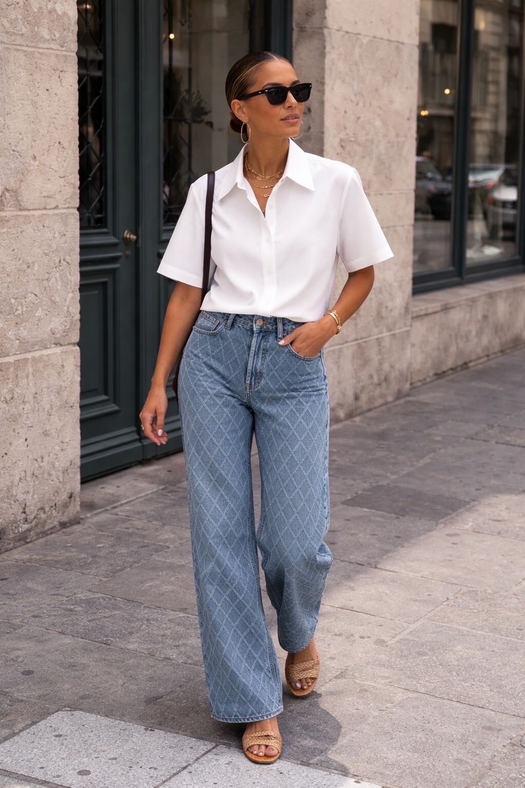 Großhändler Copperose - Weit geschnittene Jeans aus gemustertem Denim
