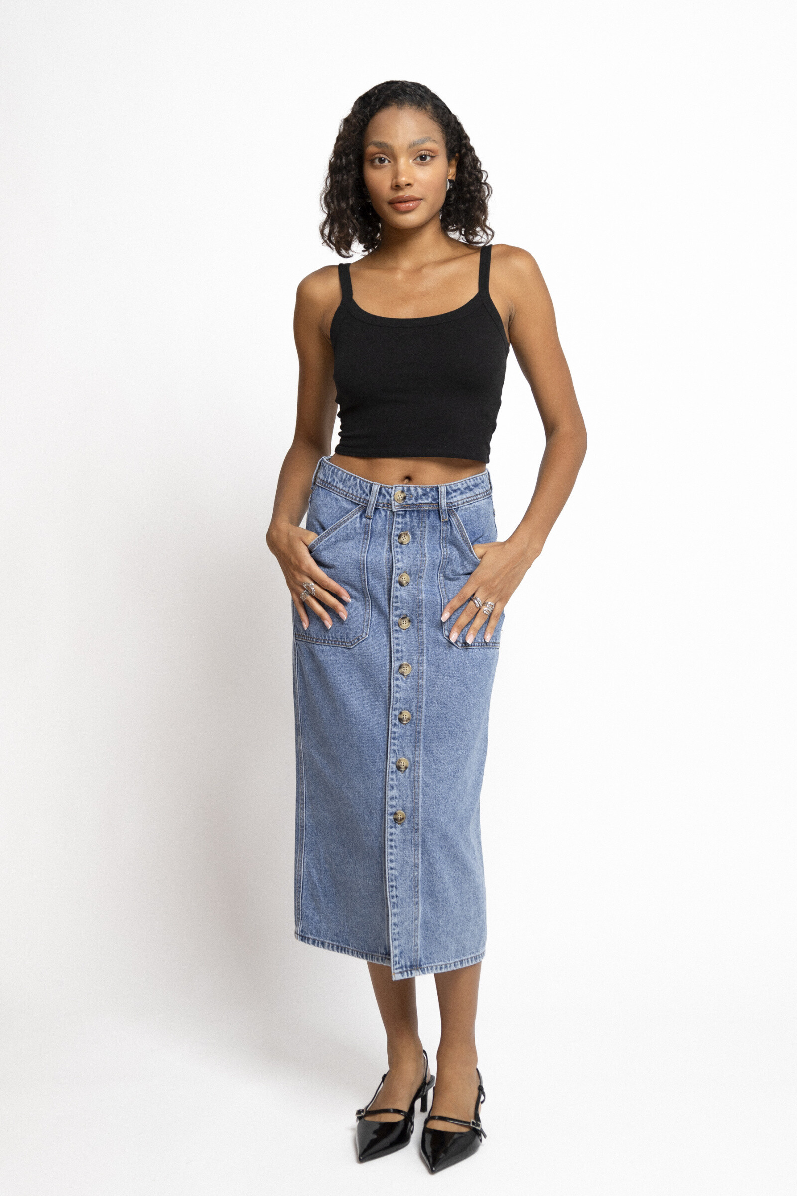 Großhändler Copperose - Langer Jeansrock mit Knöpfen