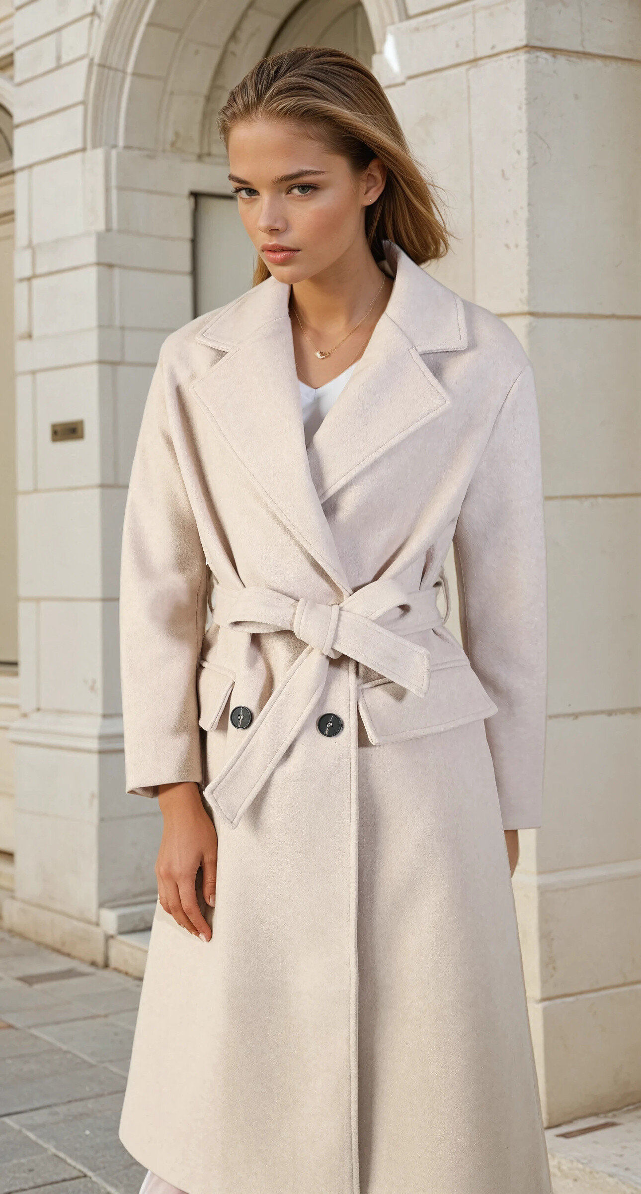 Grossista Copperose - cappotto a metà lunghezza con cintura da annodare