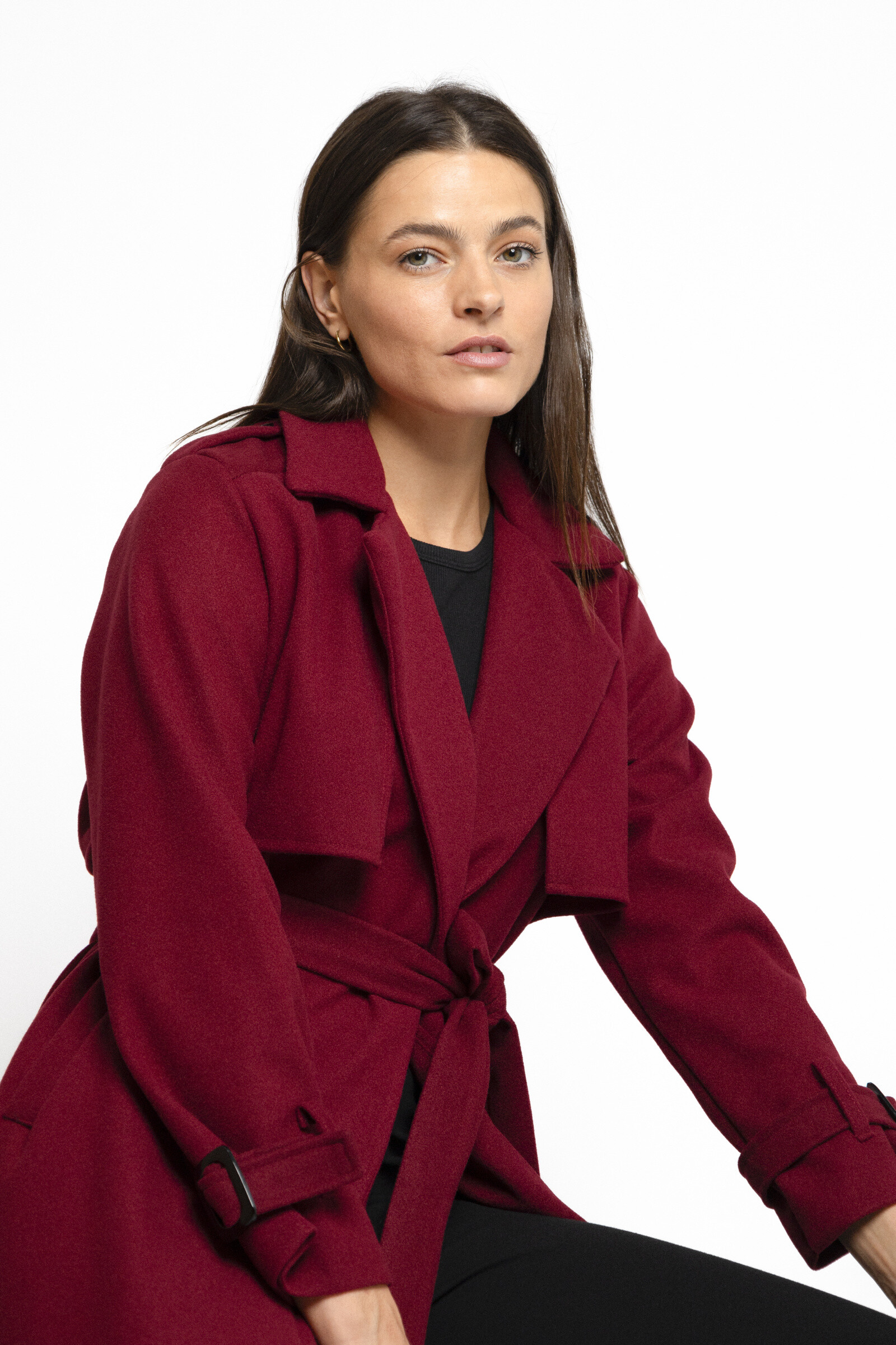 Grossista Copperose - Trench lungo con cintura con tocco di lana