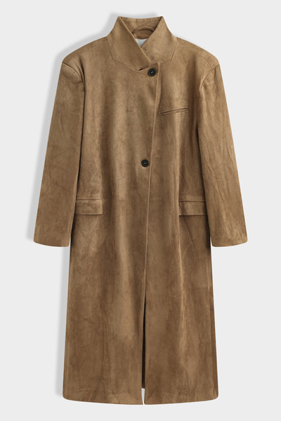 Großhändler Copperose - LANGER WILDLEDERMANTEL MIT STEHKRAGEN UND ASYMMETRISCHEM VERSCHLUSS Großhändler Copperose - LANGER WILDLEDERMANTEL MIT STEHKRAGEN UND ASYMMETRISCHEM VERSCHLUSS
