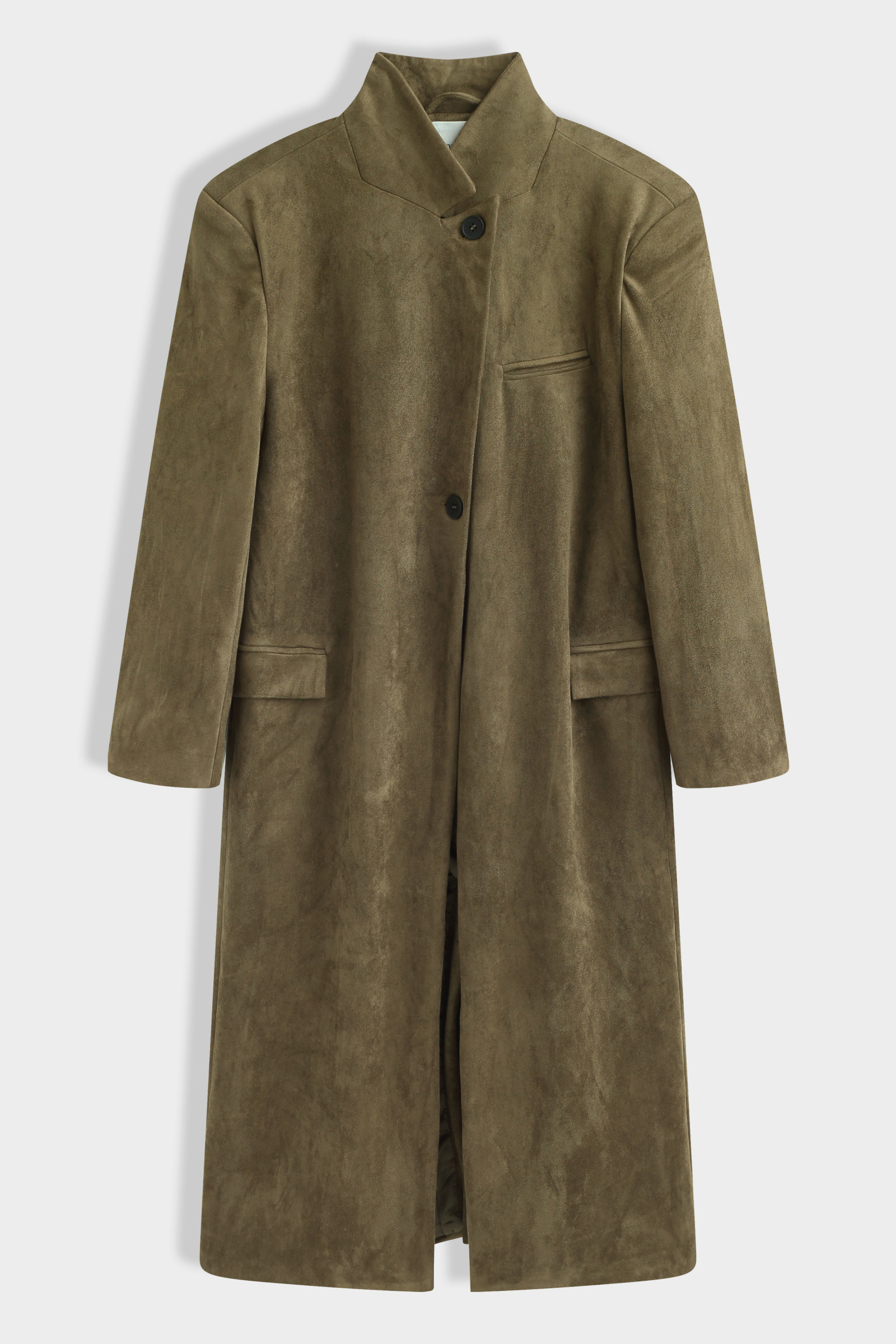 Grossiste Copperose - MANTEAU LONG EN DAIM AVEC COL MONTANT ET FERMETURE ASYMÉTRIQUE