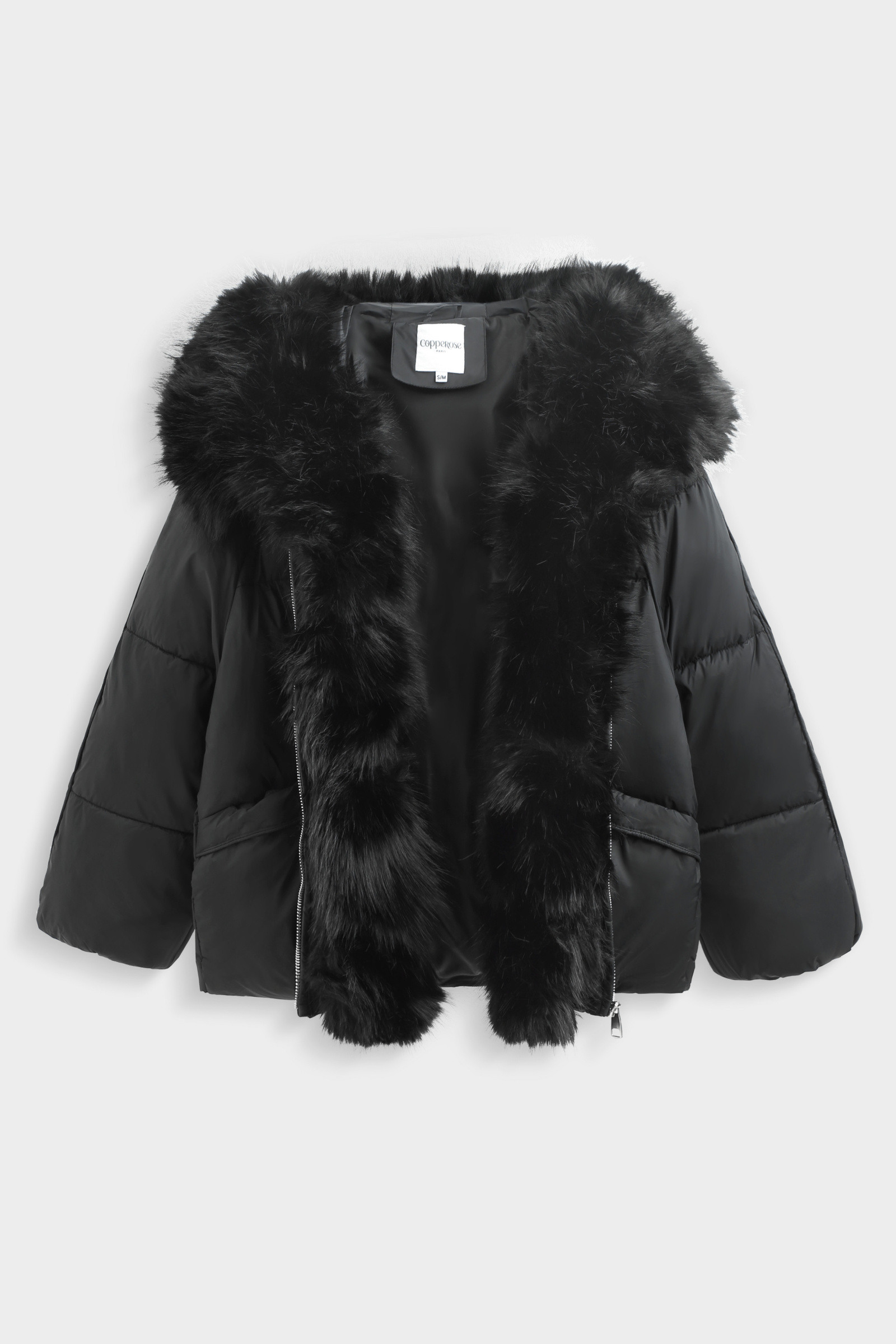 Großhändler Copperose - GESTEPPTE DAUNENJACKE MIT KUNSTFELLKRAGEN UND -REVERS