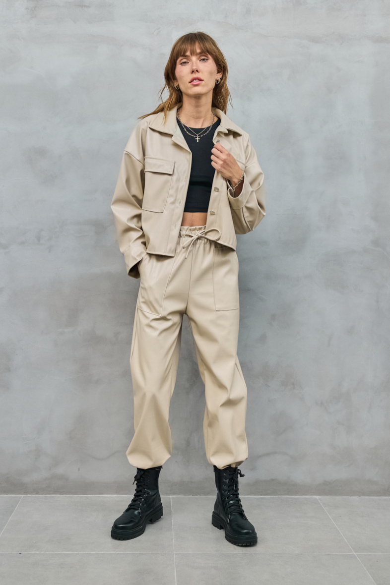 Grossiste Copperose - pantalon similicuir élastique à la taille et chevilles resserrés