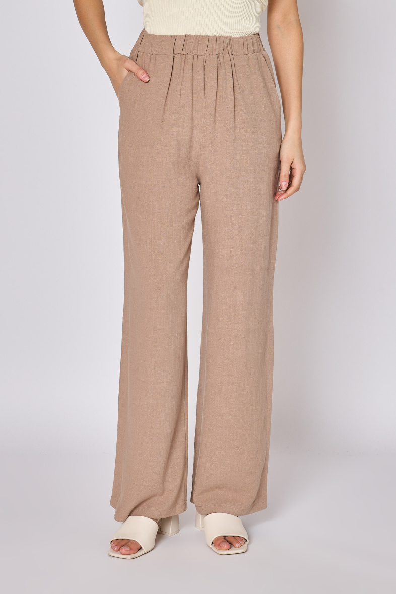 Grossista Copperose - pantaloni casual a vita alta elastici con lino