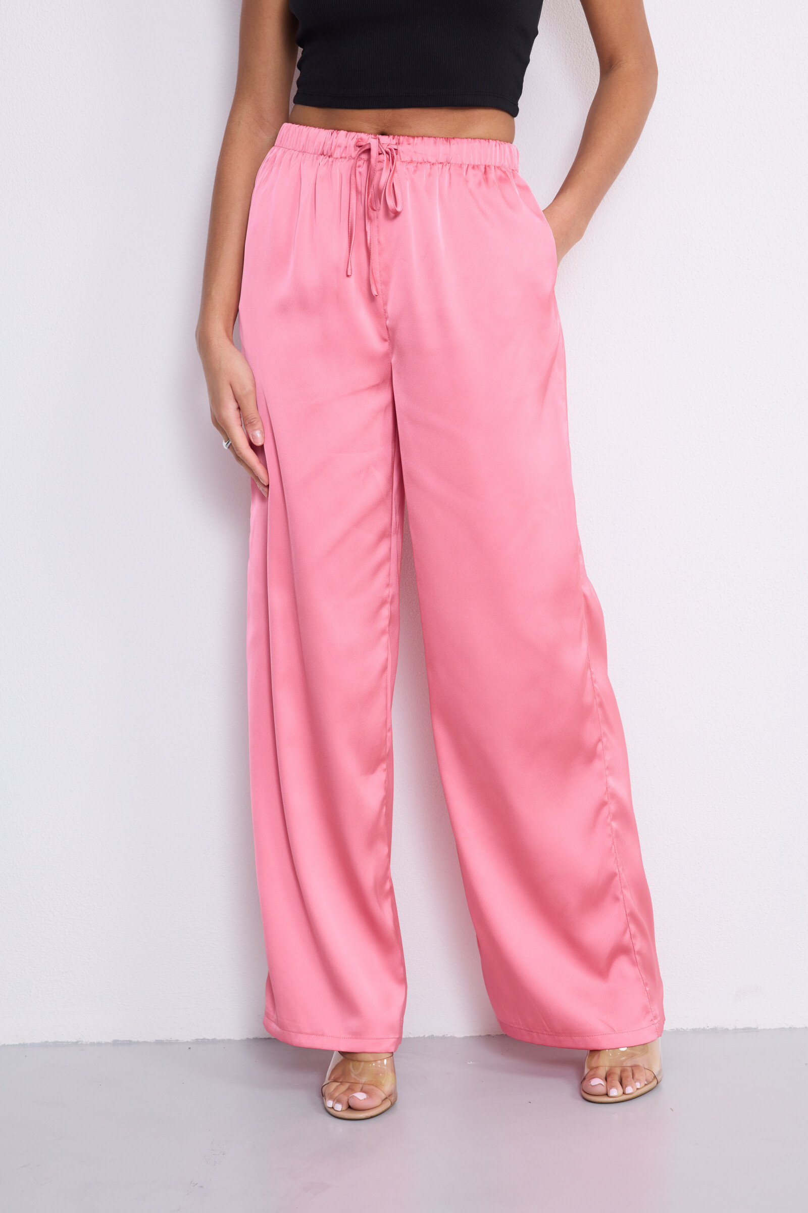 Grossista Copperose - Grandi pantaloni di raso con collegamento