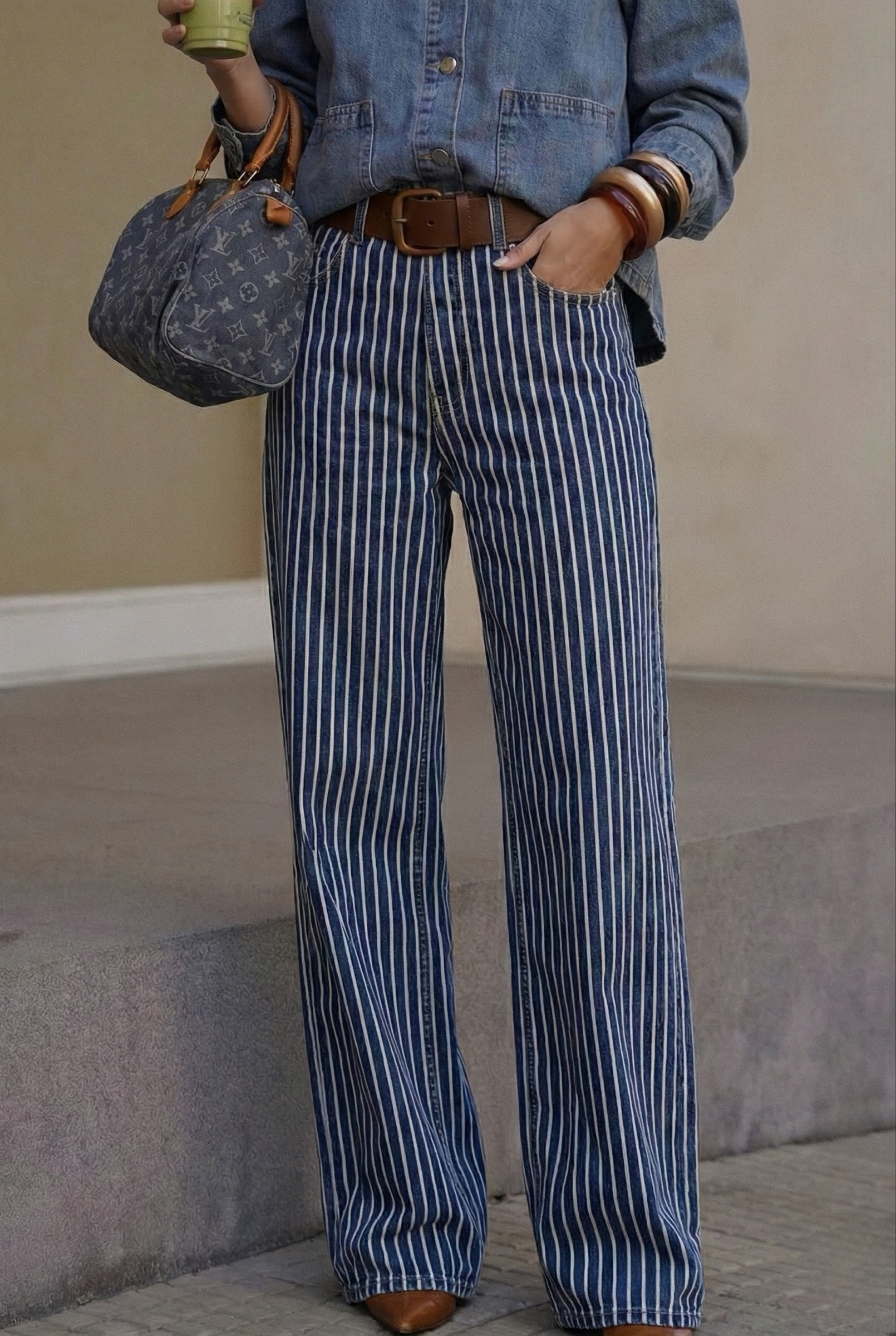 Grossiste Copperose - Pantalon large en jean rayé