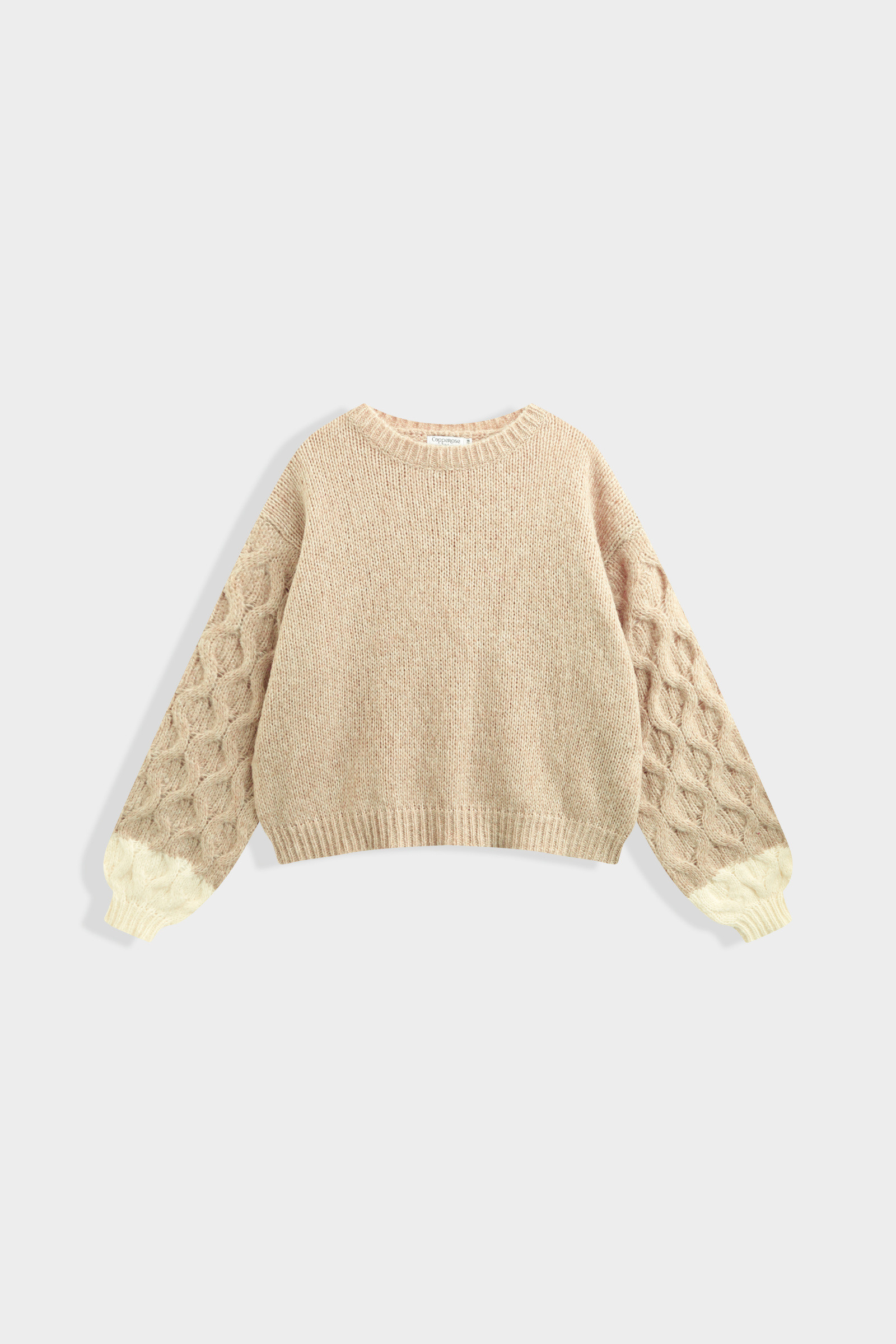 Mayorista Copperose - Suéter de punto con cuello redondo y mangas trenzadas en contraste