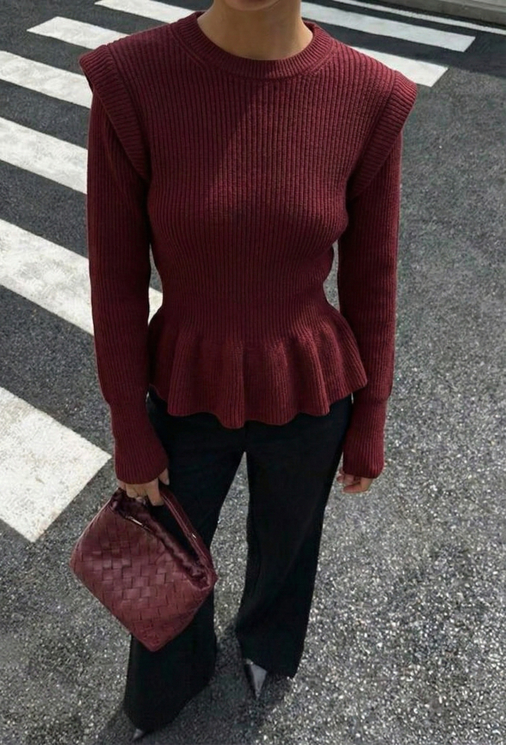 Wholesaler Copperose - Fitted Peplum Sweater in Ribbed Knit