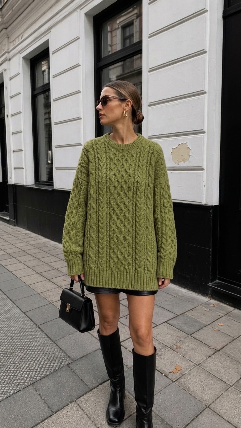 Großhändler Copperose - ÜBERGROßER ZOPFSTRICKPULLOVER MIT RUNDHALS