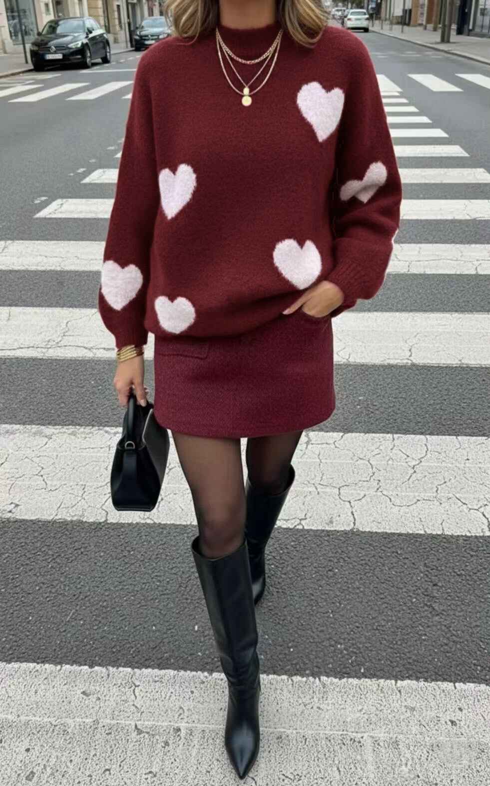 Grossiste Copperose - PULL MOTIFS COEURS EN MAILLE