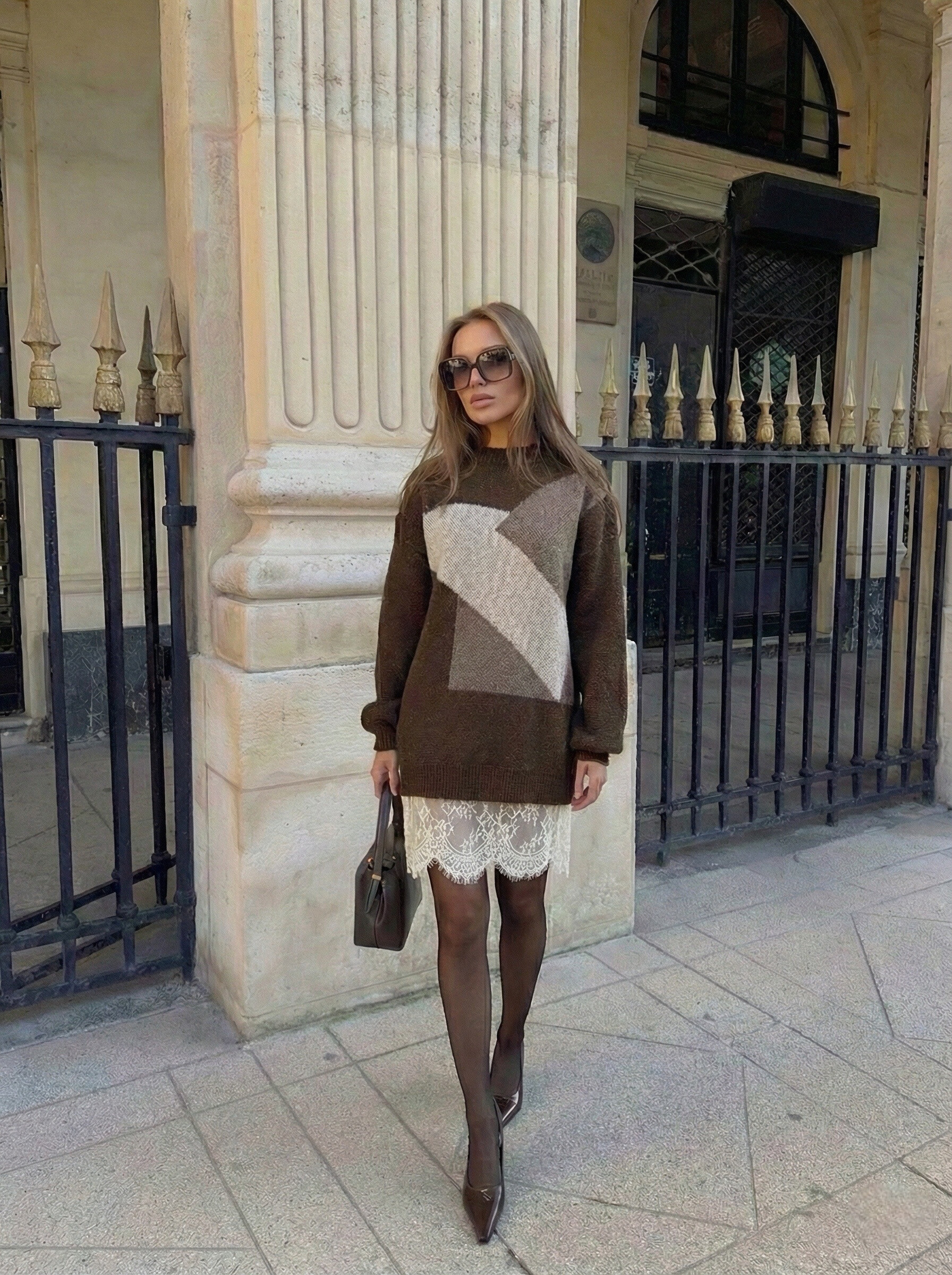 Wholesaler Copperose - KNIT SWEATER DRESS WITH GEOMETRIC PATTERN