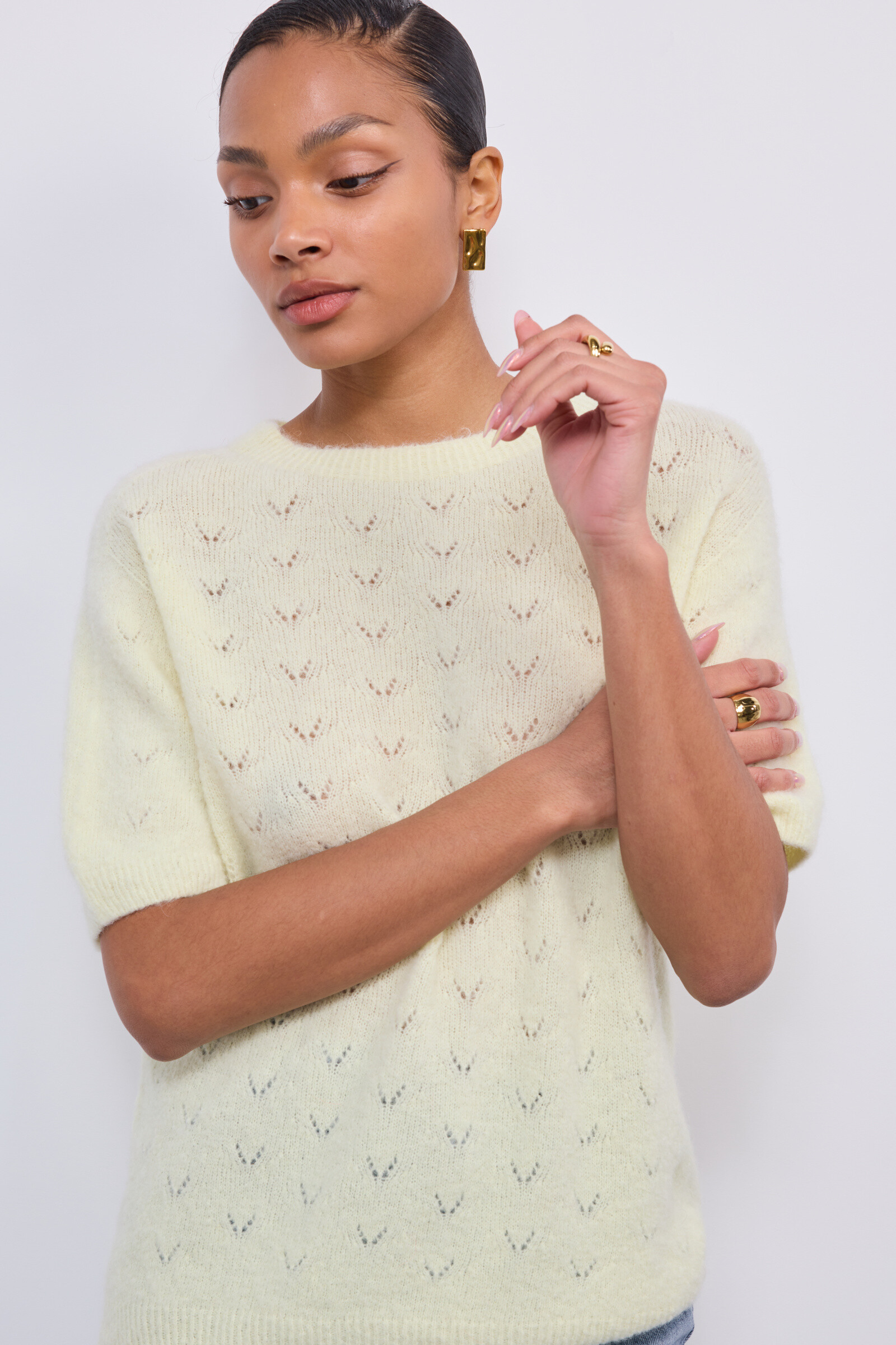 Großhändler Copperose - Durchbrochener Mischstrickpullover mit Alpaka