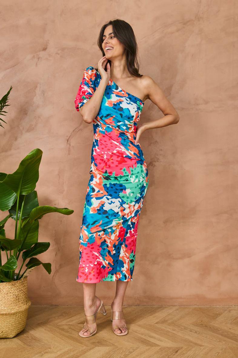 Mayorista Copperose - vestido largo asimétrico con estampado floral