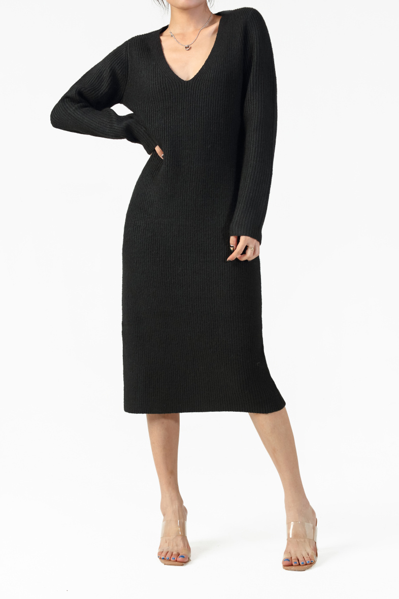 Grossiste Copperose - Robe pull mi-longue avec manches longues