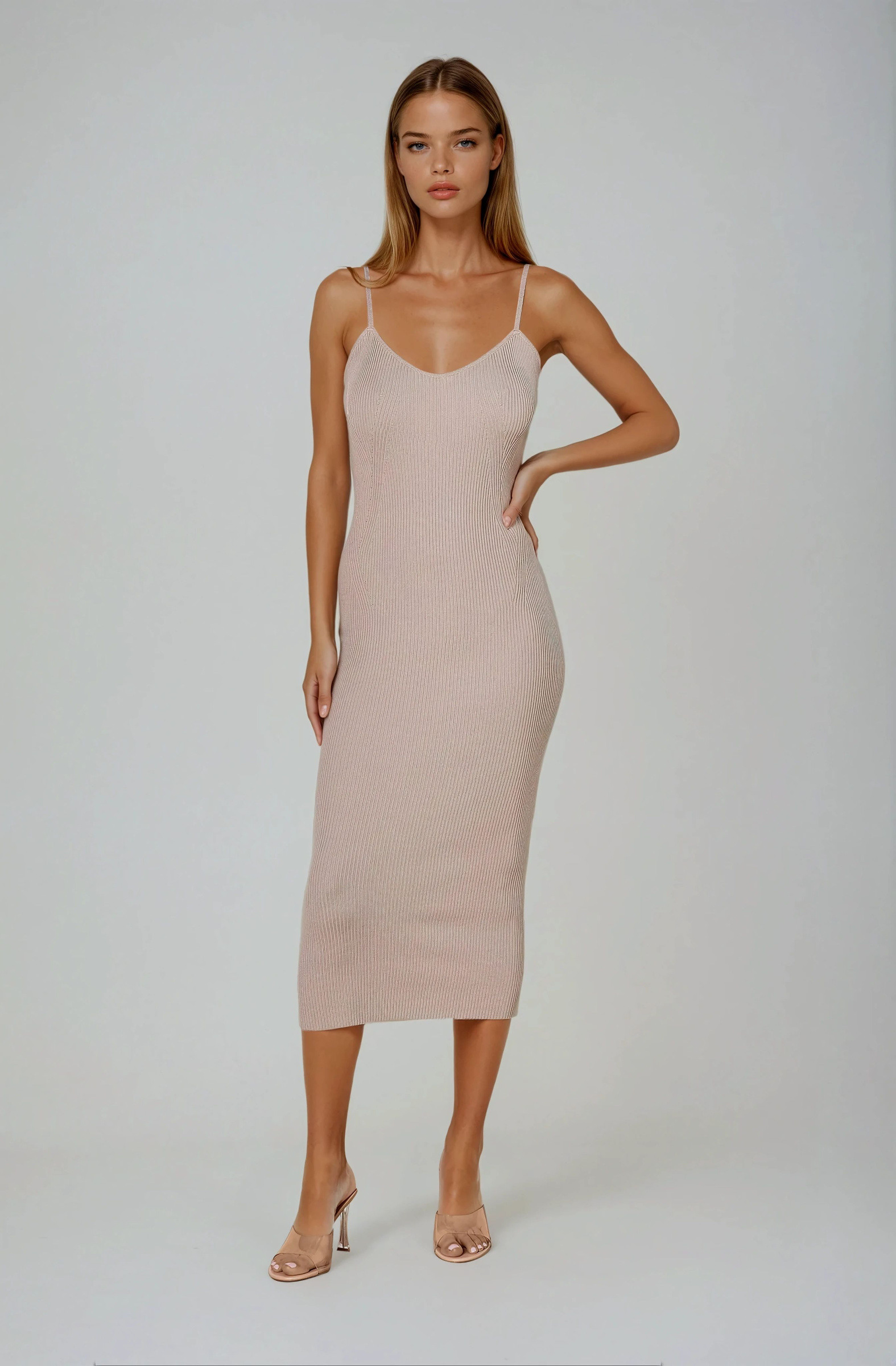 Mayorista Copperose Outlet - Vestido midi acanalado con tirantes finos