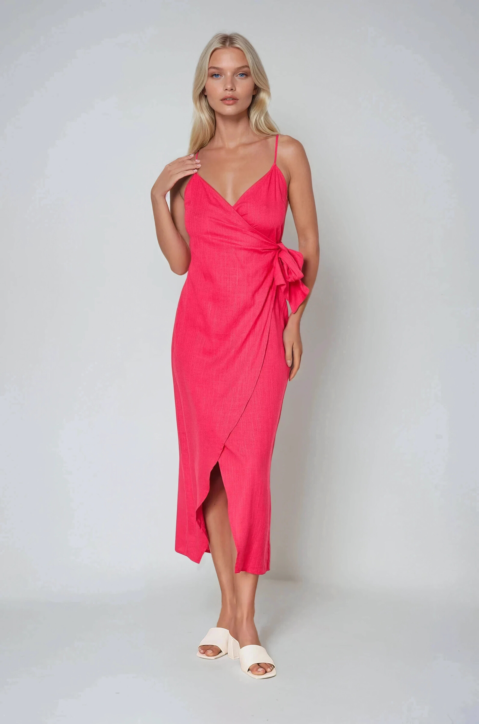 Mayorista Copperose - Vestido largo mixto lino con lazo