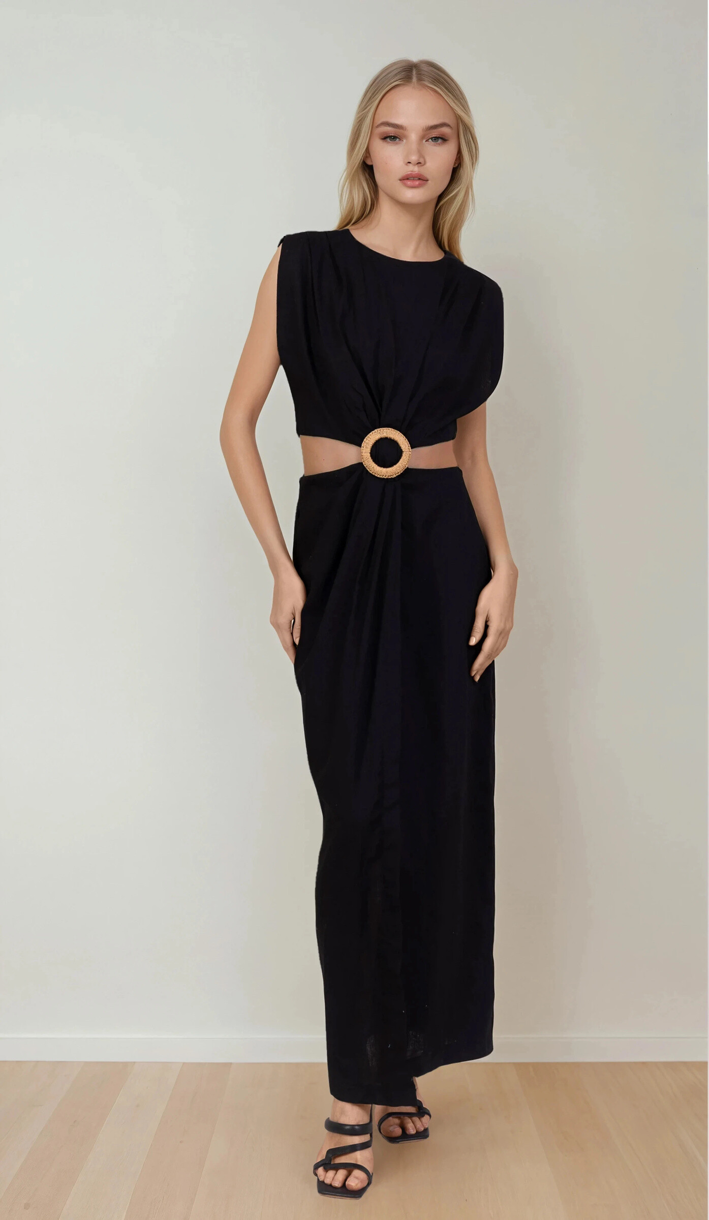 Grossiste Copperose - Robe longue à découpes avec boucle en lin mélangé