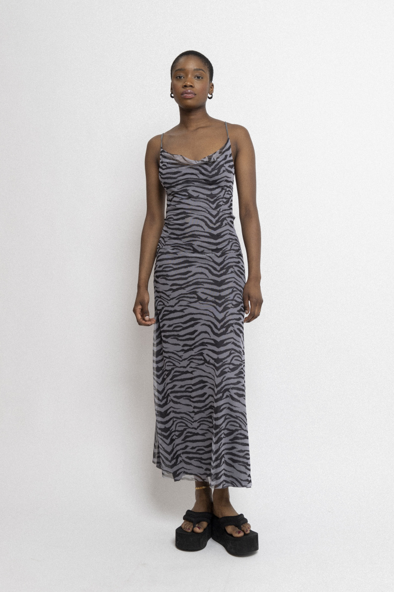Großhändler Copperose Outlet - Langes Tüllkleid mit Zebramuster