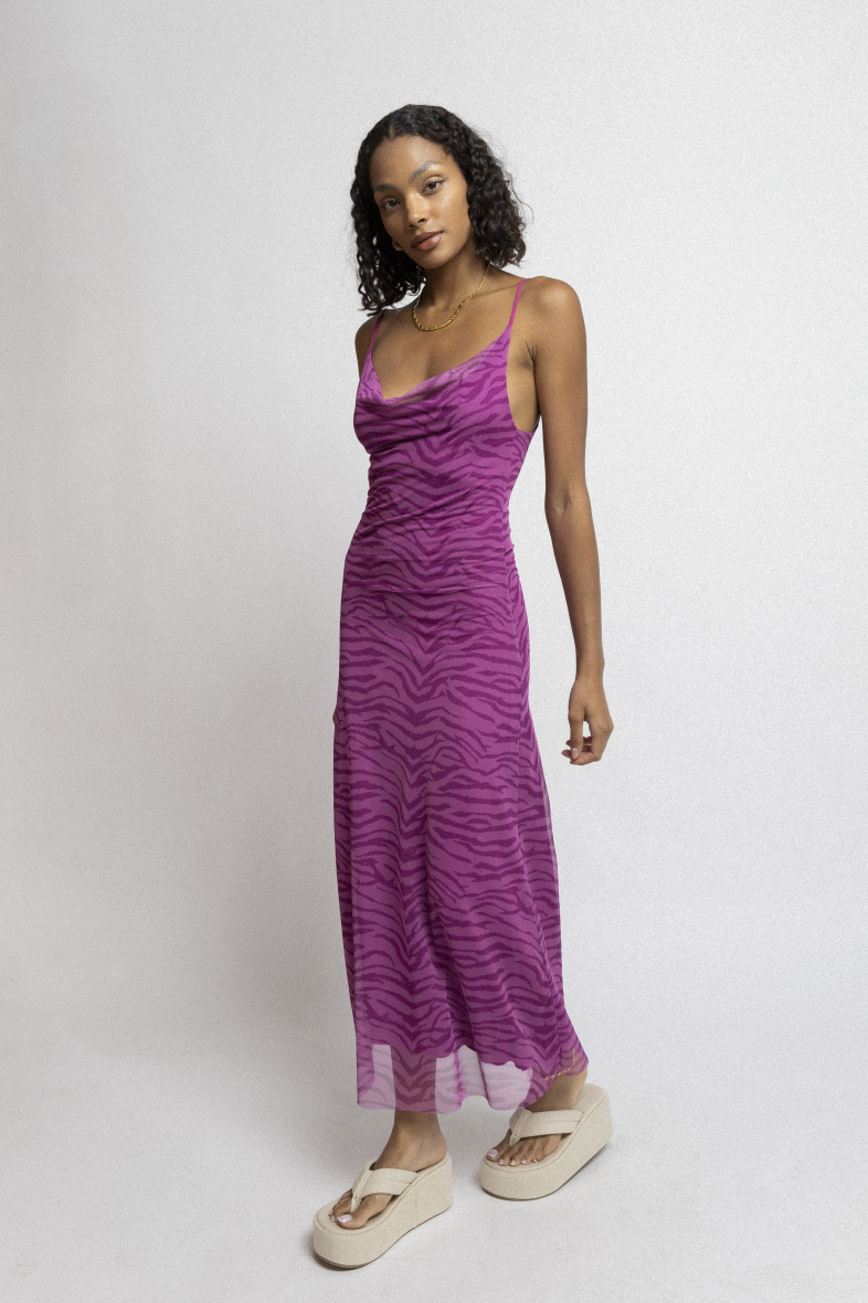 Grossista Copperose - Abito lungo in tulle stampato zebra