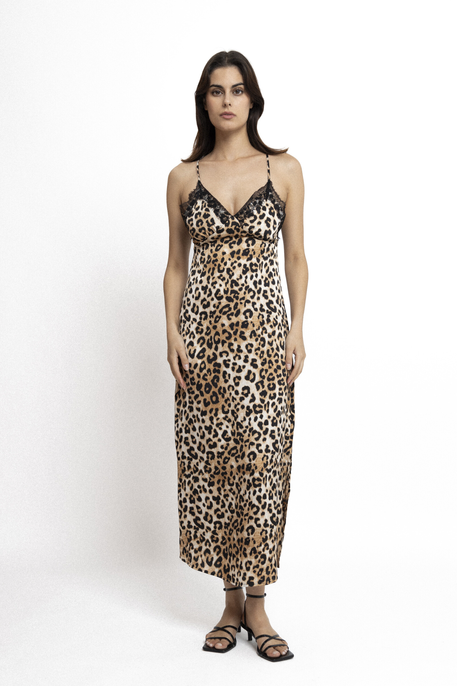 Grossiste Copperose - Robe longue lingerie dentelle à imprimé léopard
