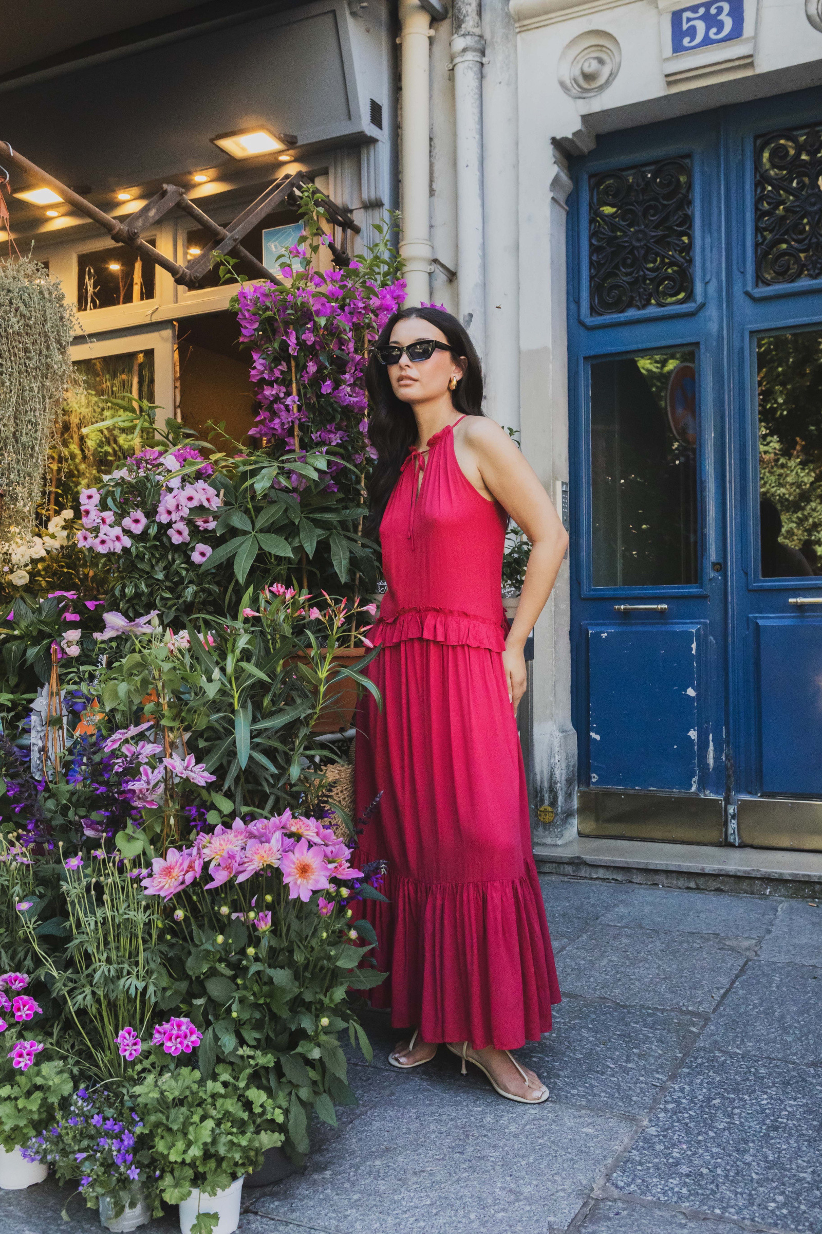Mayorista Copperose - VESTIDO LARGO CON VOLANTES Y CUELLO HALTER