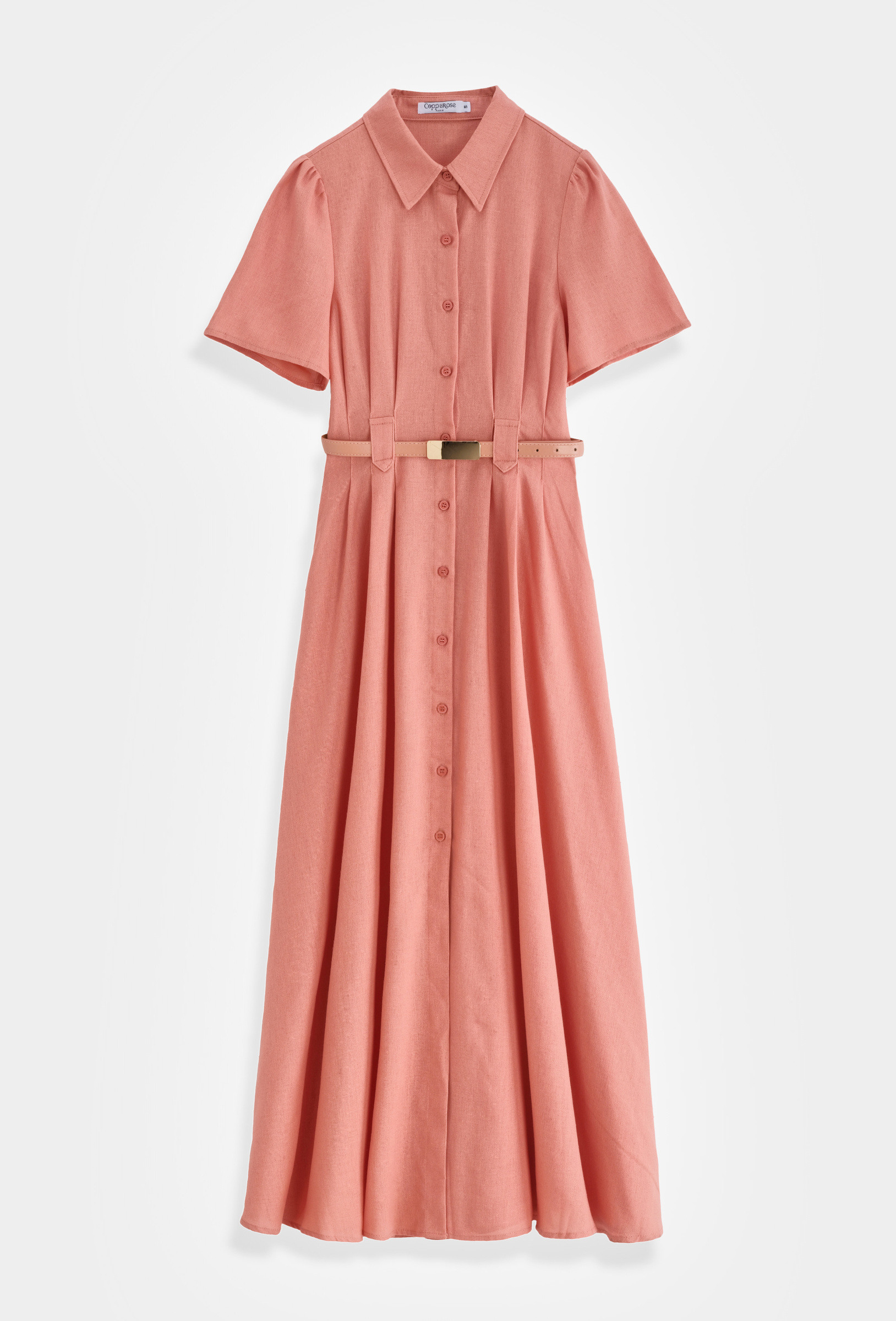 Mayorista Copperose - VESTIDO CAMISERO LARGO CON PLIEGUES