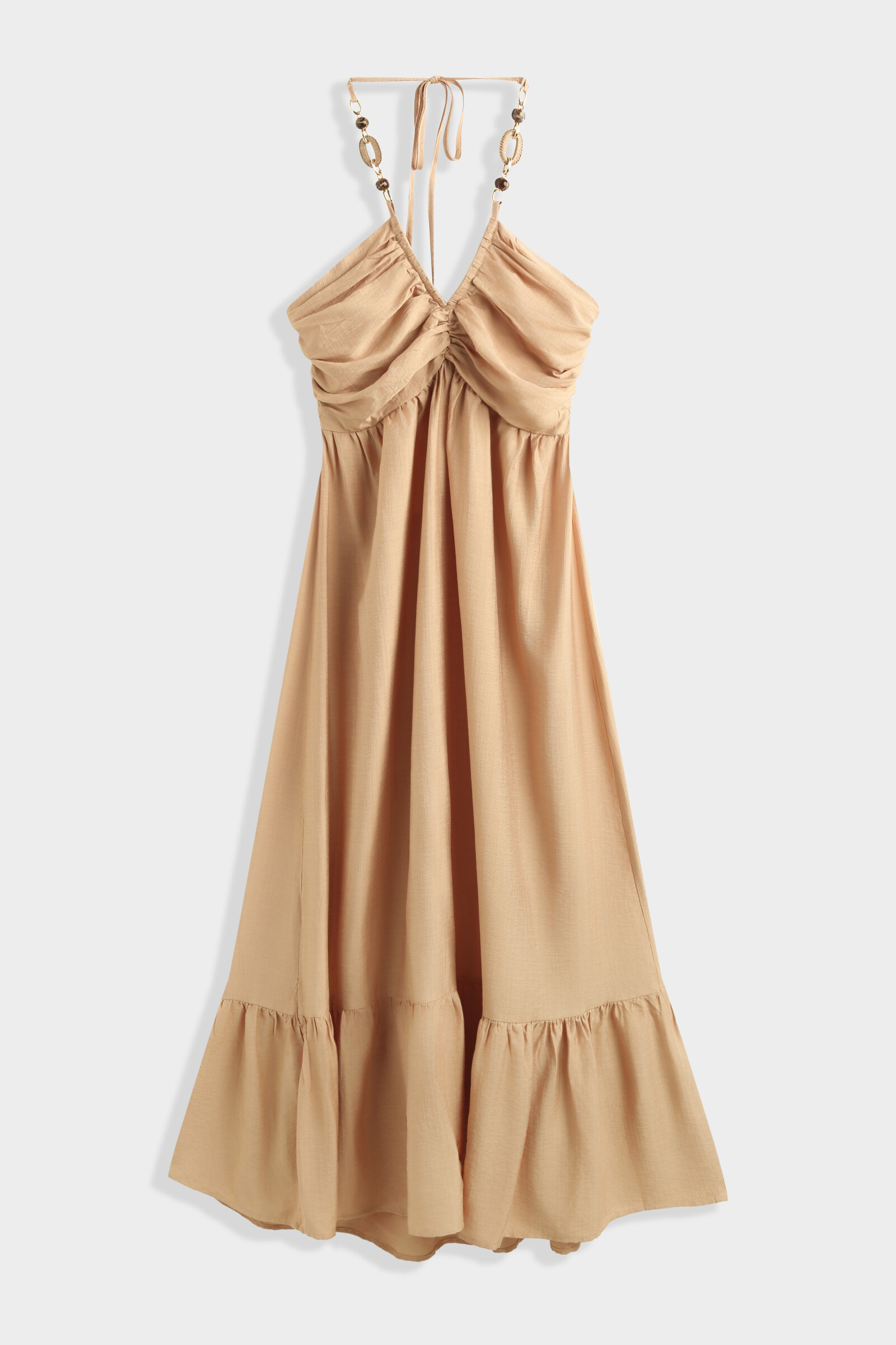 Großhändler Copperose - Langes Kleid mit gesmoktem Rücken und verzierten Bändern