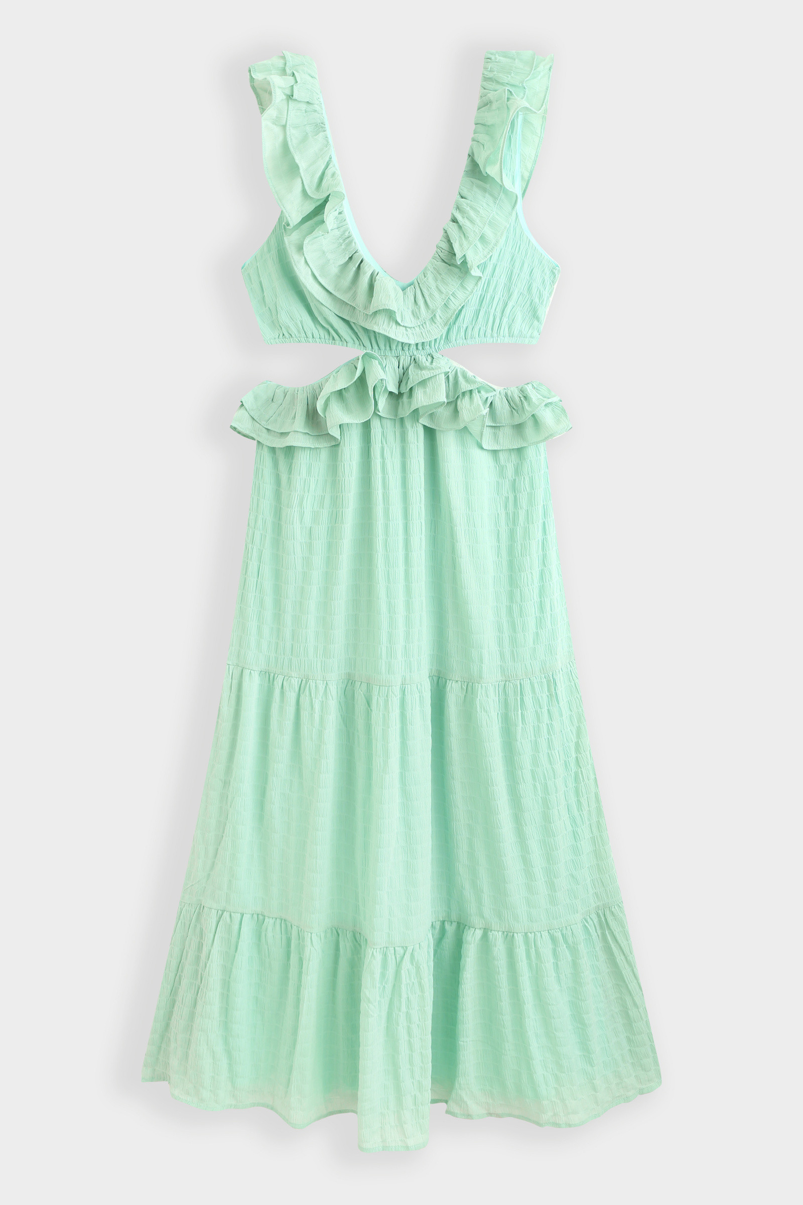 Mayorista Copperose - Vestido maxi estilo cut out con volantes superpuestos