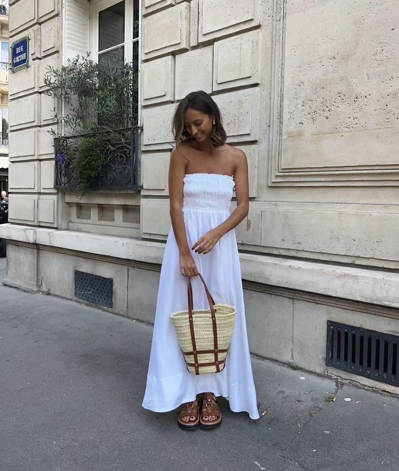 Großhändler Copperose - Langes Kleid in smocked Popeline