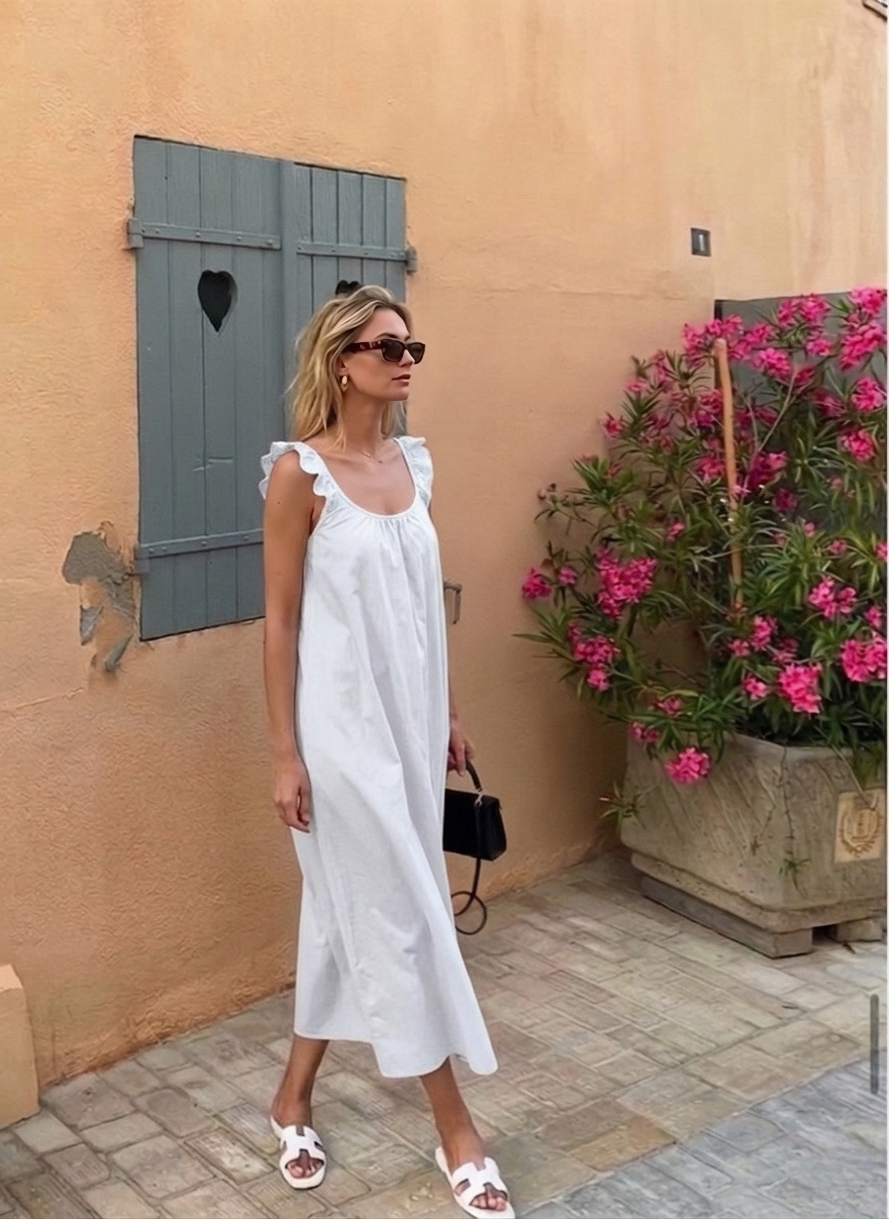 Grossiste Copperose - Robe longue en popeline avec bretelles volantées
