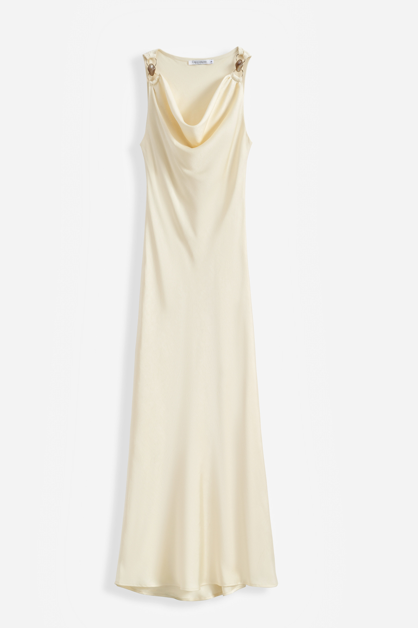 Mayorista Copperose - VESTIDO LARGO DE SATÉN CON ESCOTE DE CUELLO CAÍDO