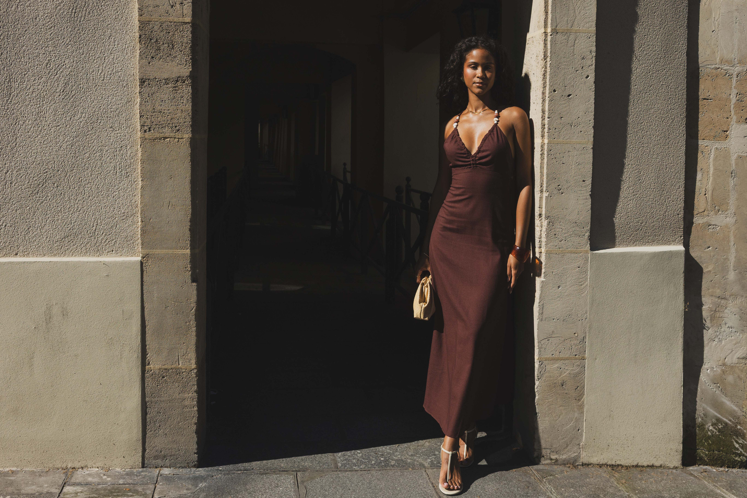 Mayorista Copperose - VESTIDO MIDI DE TIRANTES EN MEZCLA DE LINO